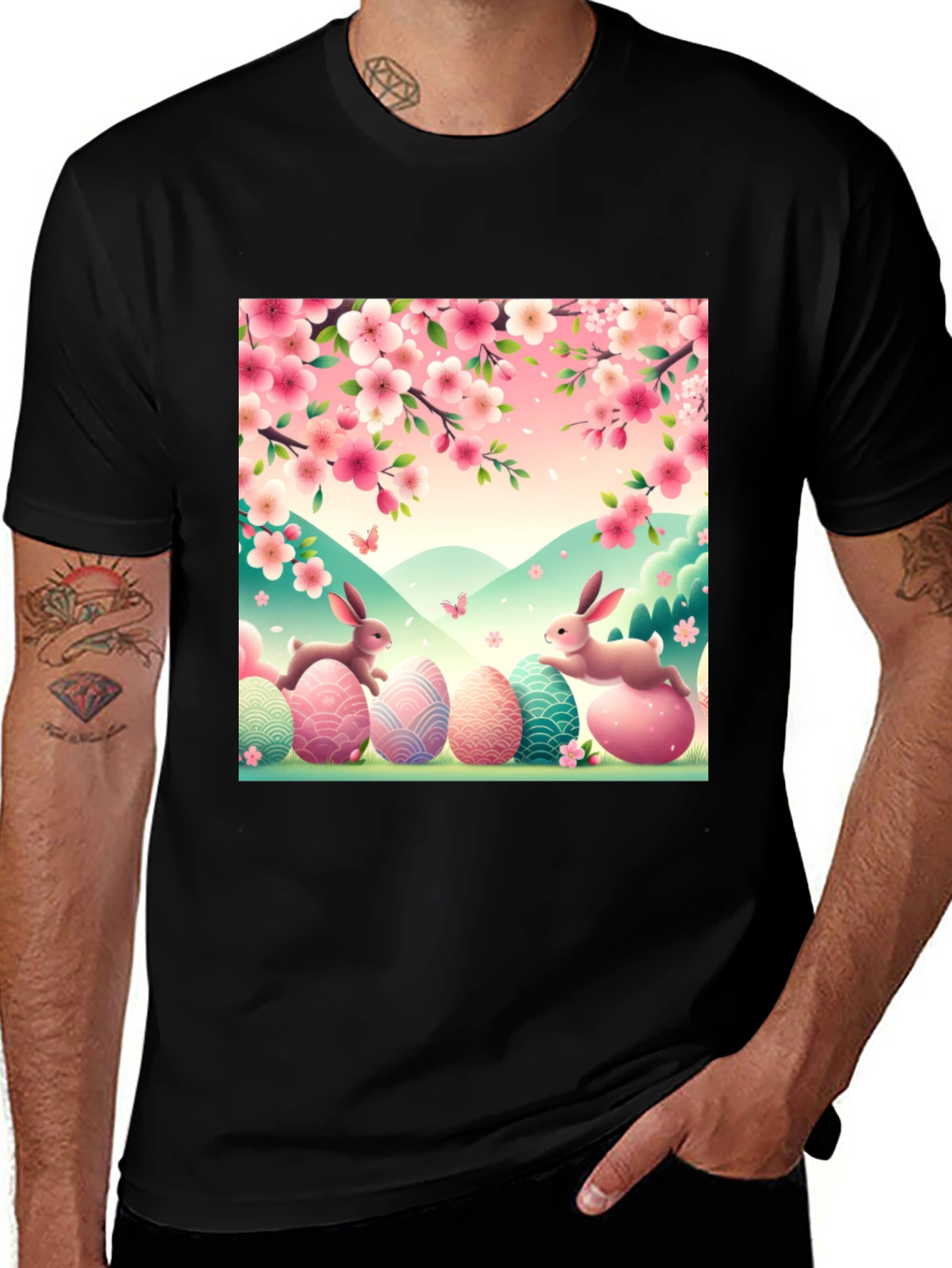 Camiseta Pascua Conejos y Flores