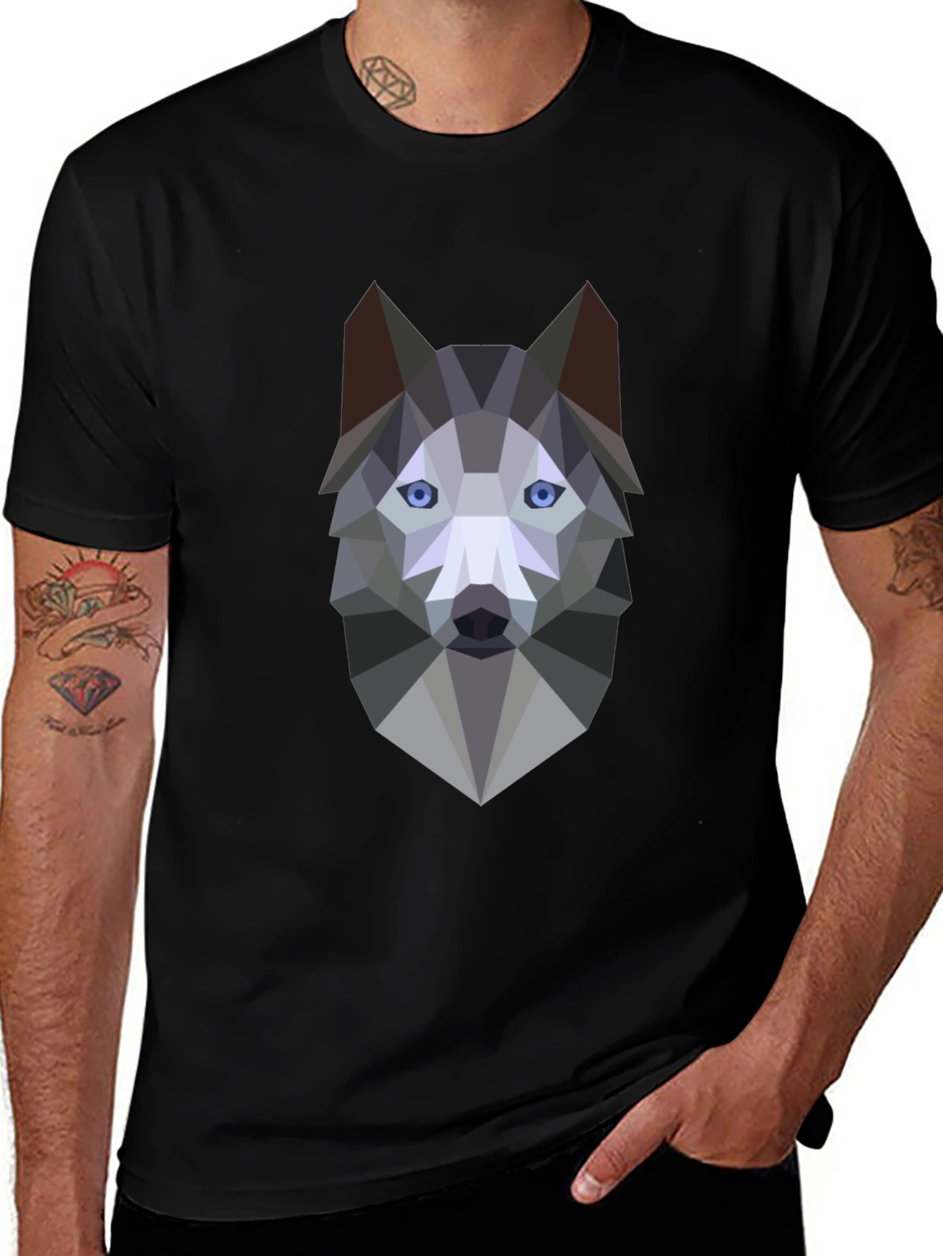 Variant 21 of Geometric Wolf Head Graphic Tee - Black
