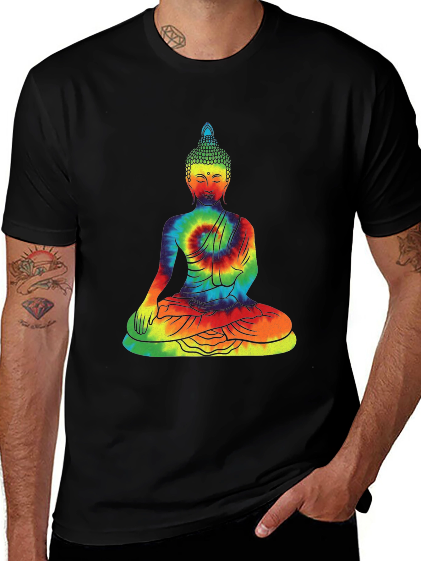 Variant 7 of Tie-Dye Buddha Graphic Tee - Relaxed Fit Cotton Blend
