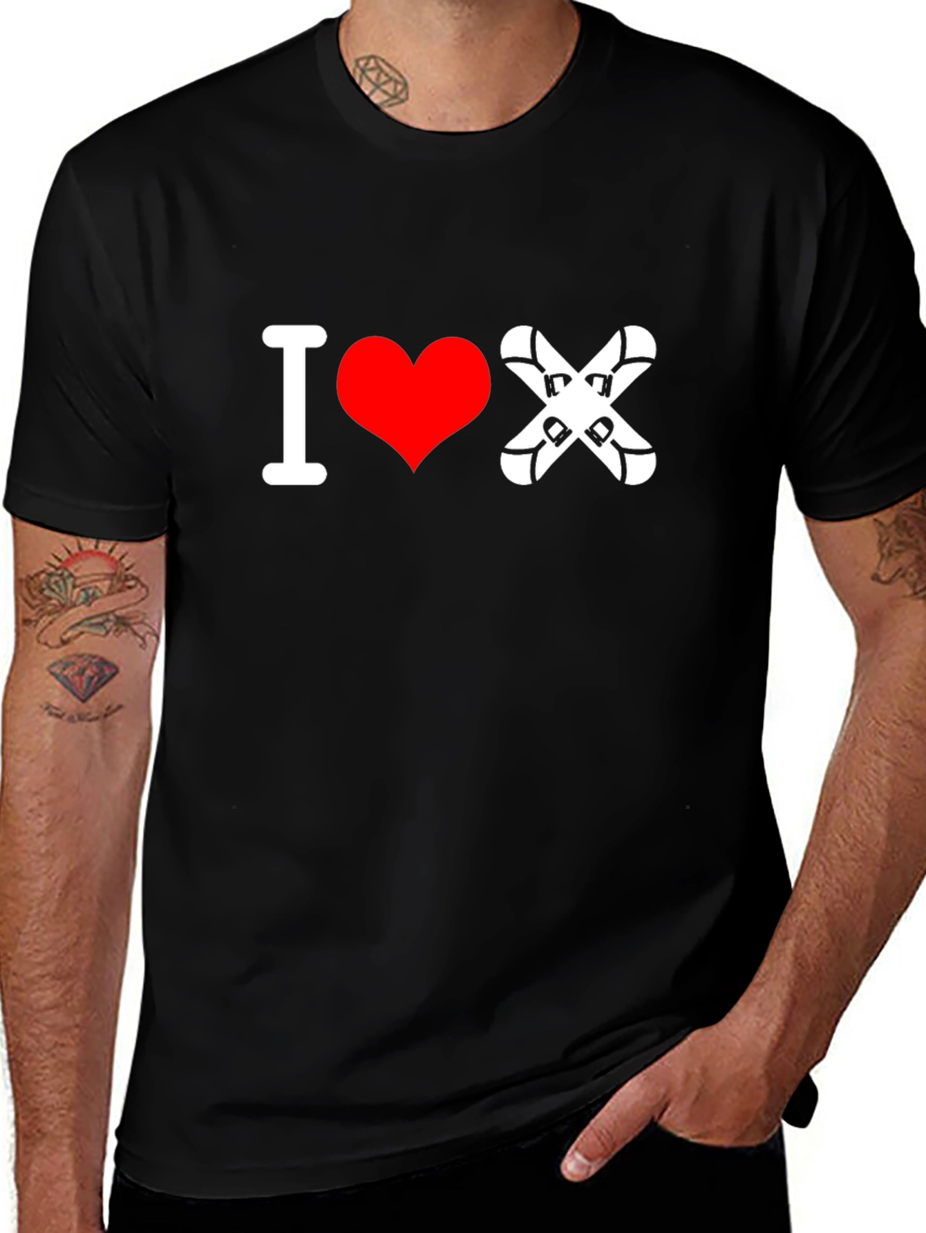Variant 3 of I Love Skiing T-Shirt - Black Cotton Tee