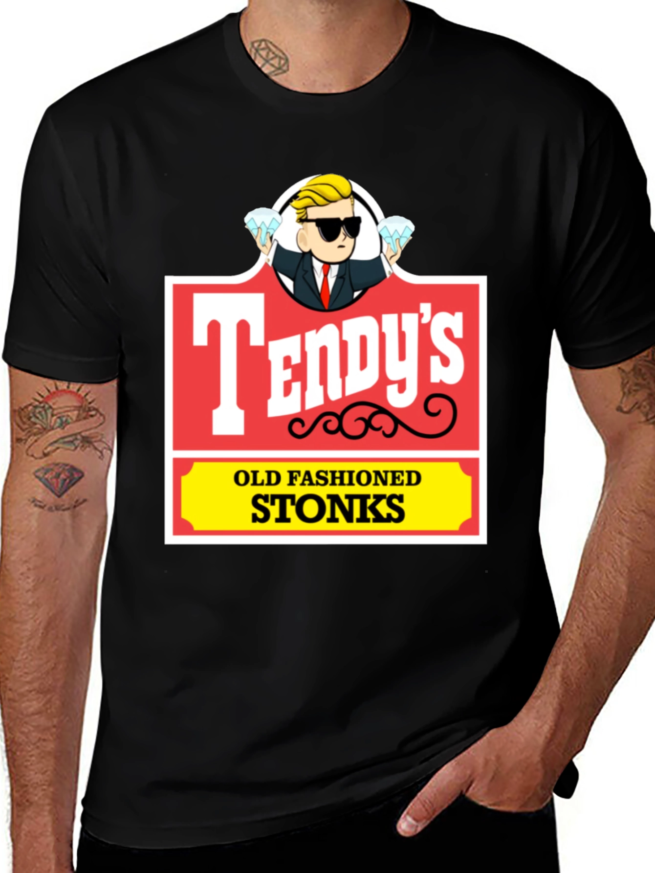 Variant 21 of Tendy's Old Fashioned Stonks T-Shirt
