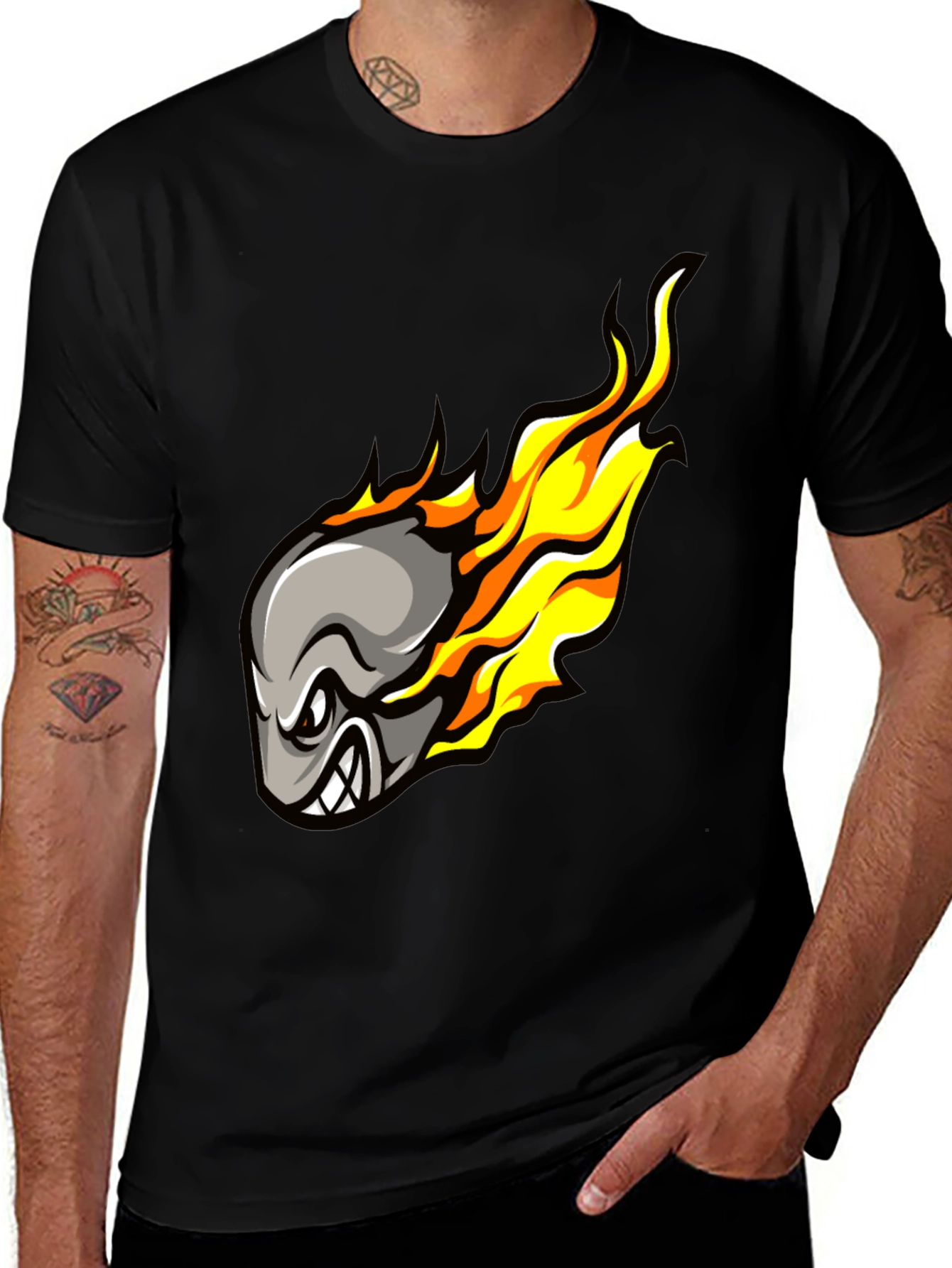 Variant 28 of Fiery Meteor Cartoon Graphic Black T-Shirt