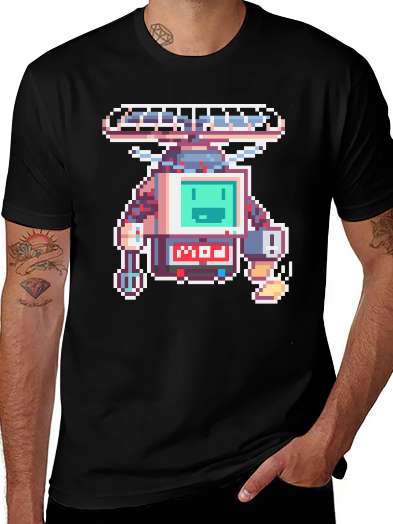 Variant 29 of Pixel Art Robot Graphic Black T-Shirt