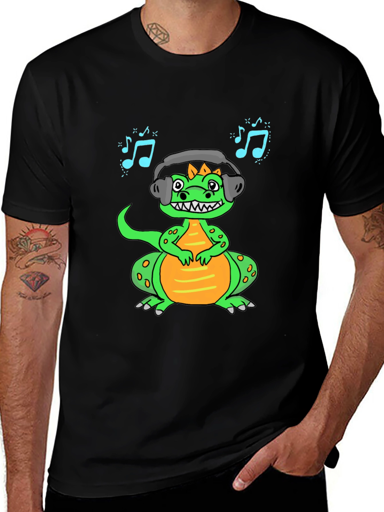 Variant 24 of Dino Beats T-Shirt - Cartoon Dinosaur with Headphones