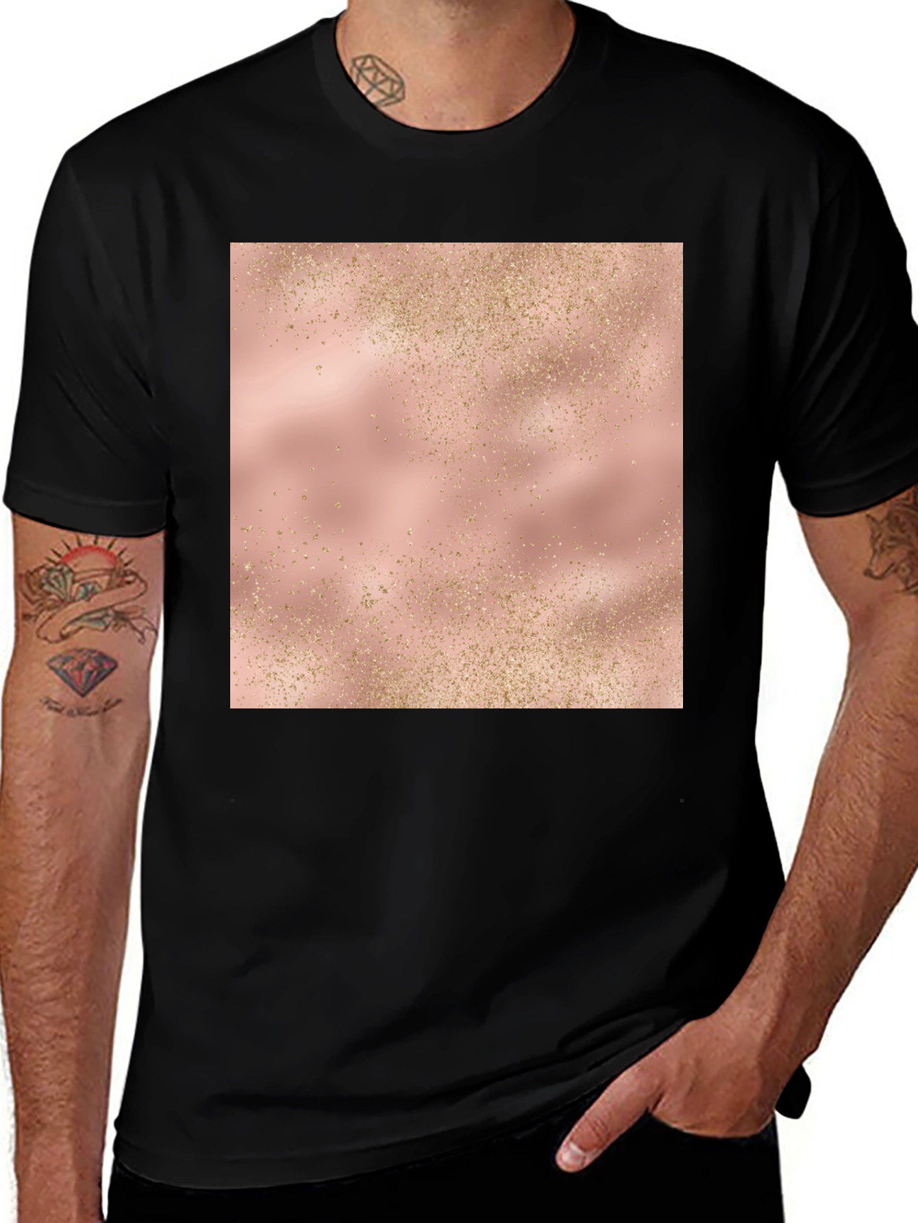 Black T-Shirt with Blush Gold Glitter Design