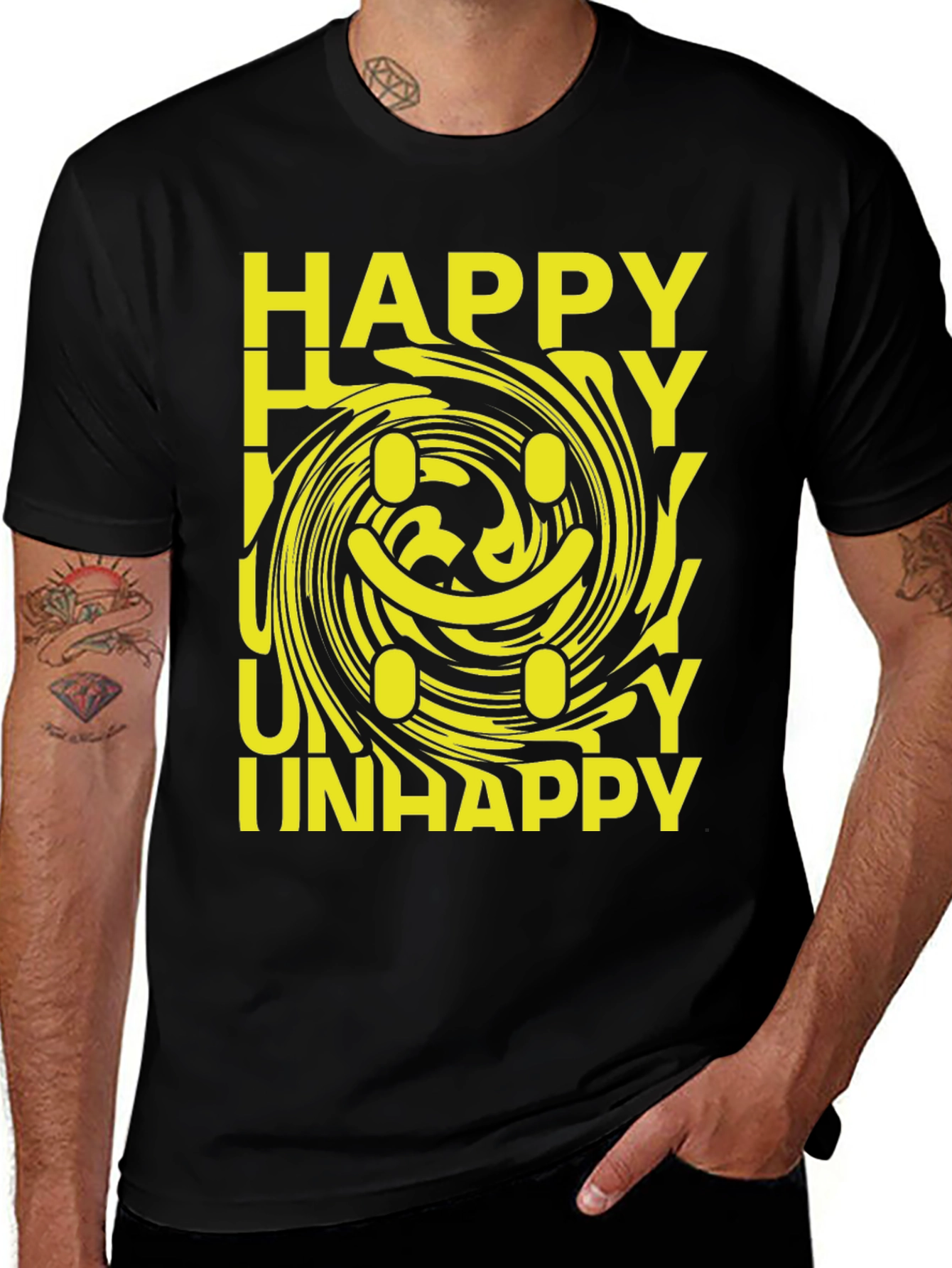 Happy Unhappy Smiley Face Graphic T-Shirt