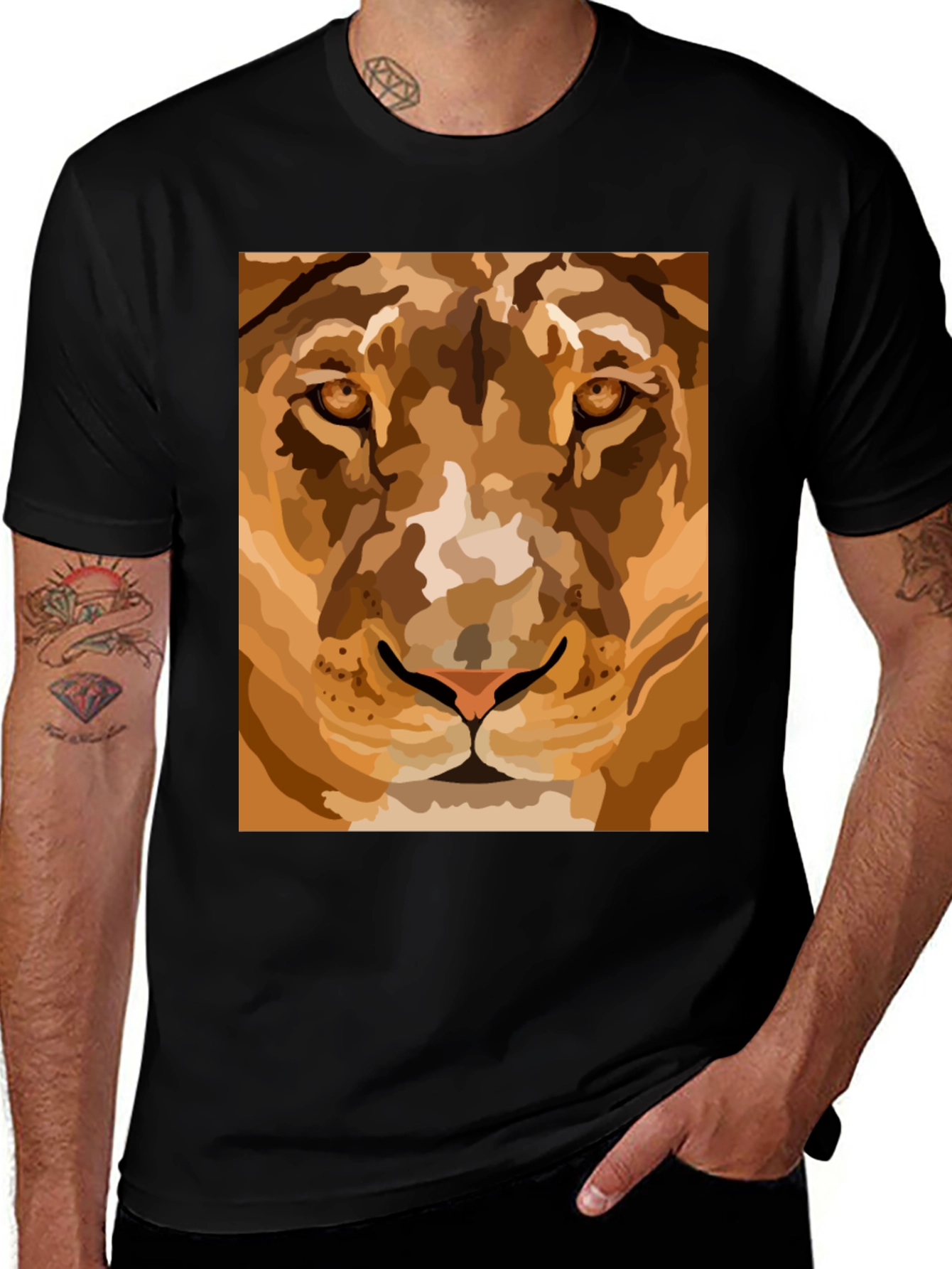 Variant 16 of Lion Face Graphic Tee - Men's Black T-Shirt