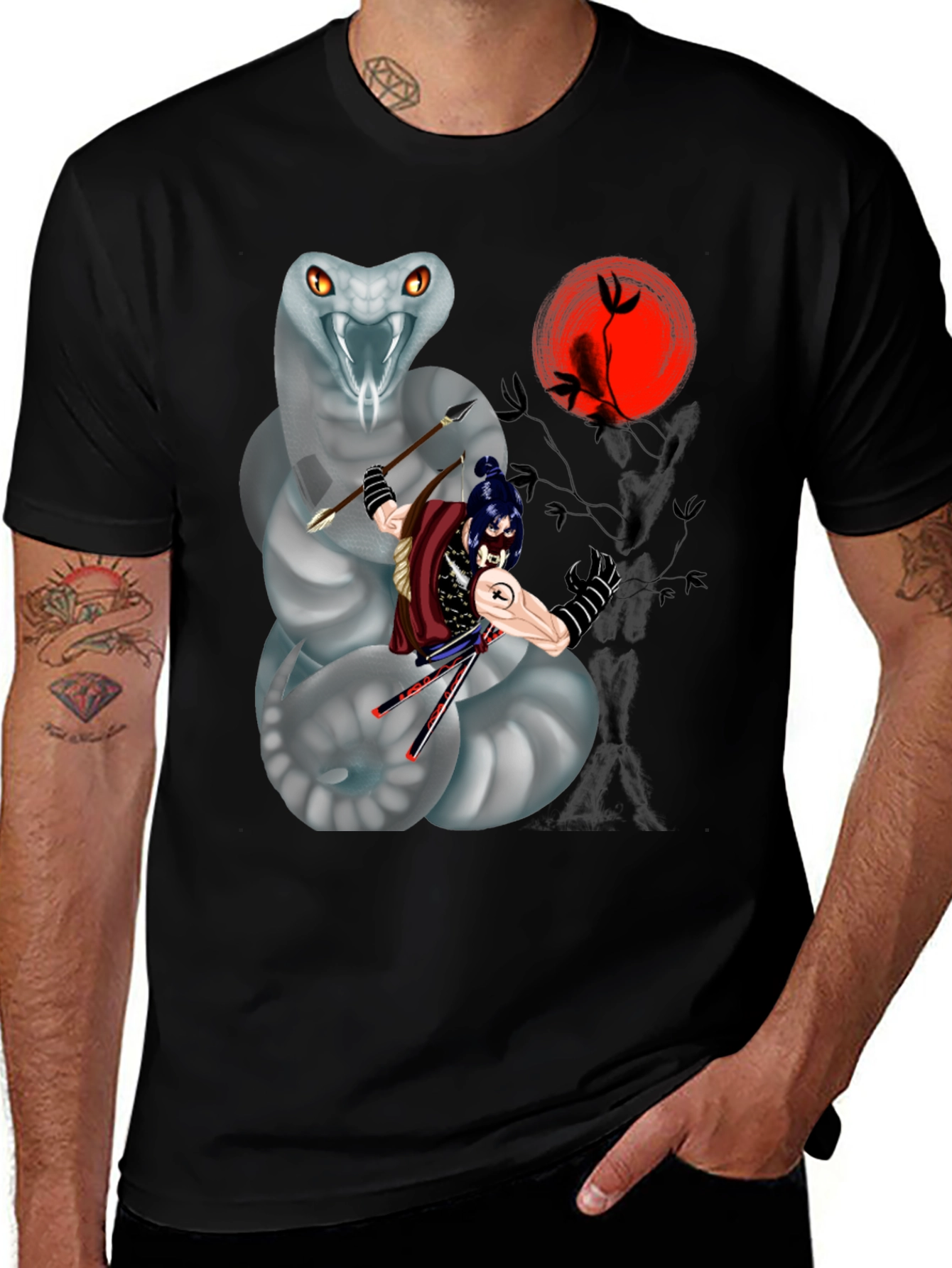 Variant 7 of Samurai & Snake Graphic T-Shirt - Unique Design