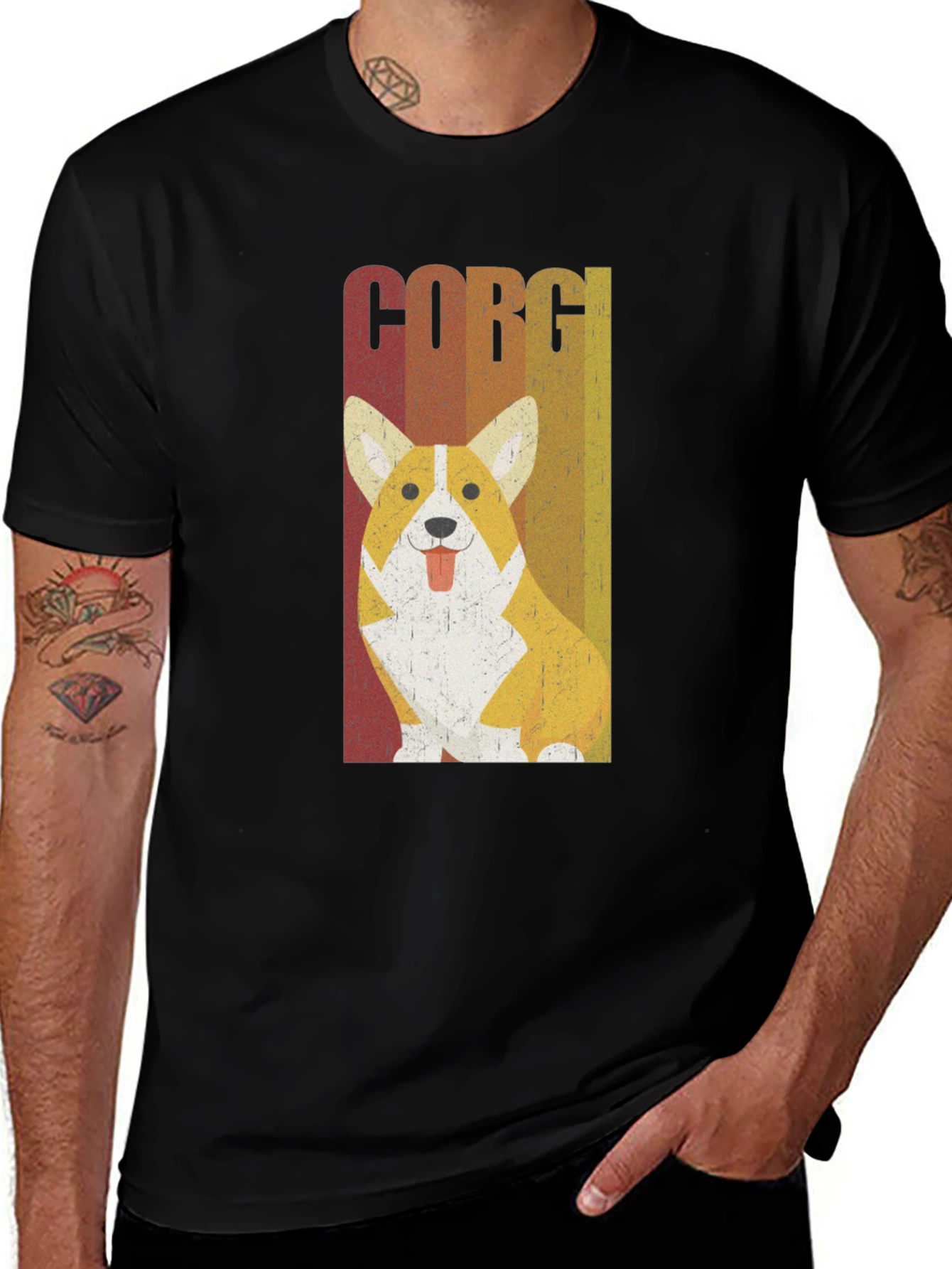 Variant 20 of Retro Corgi Dog Graphic Tee - Men's Black T-Shirt