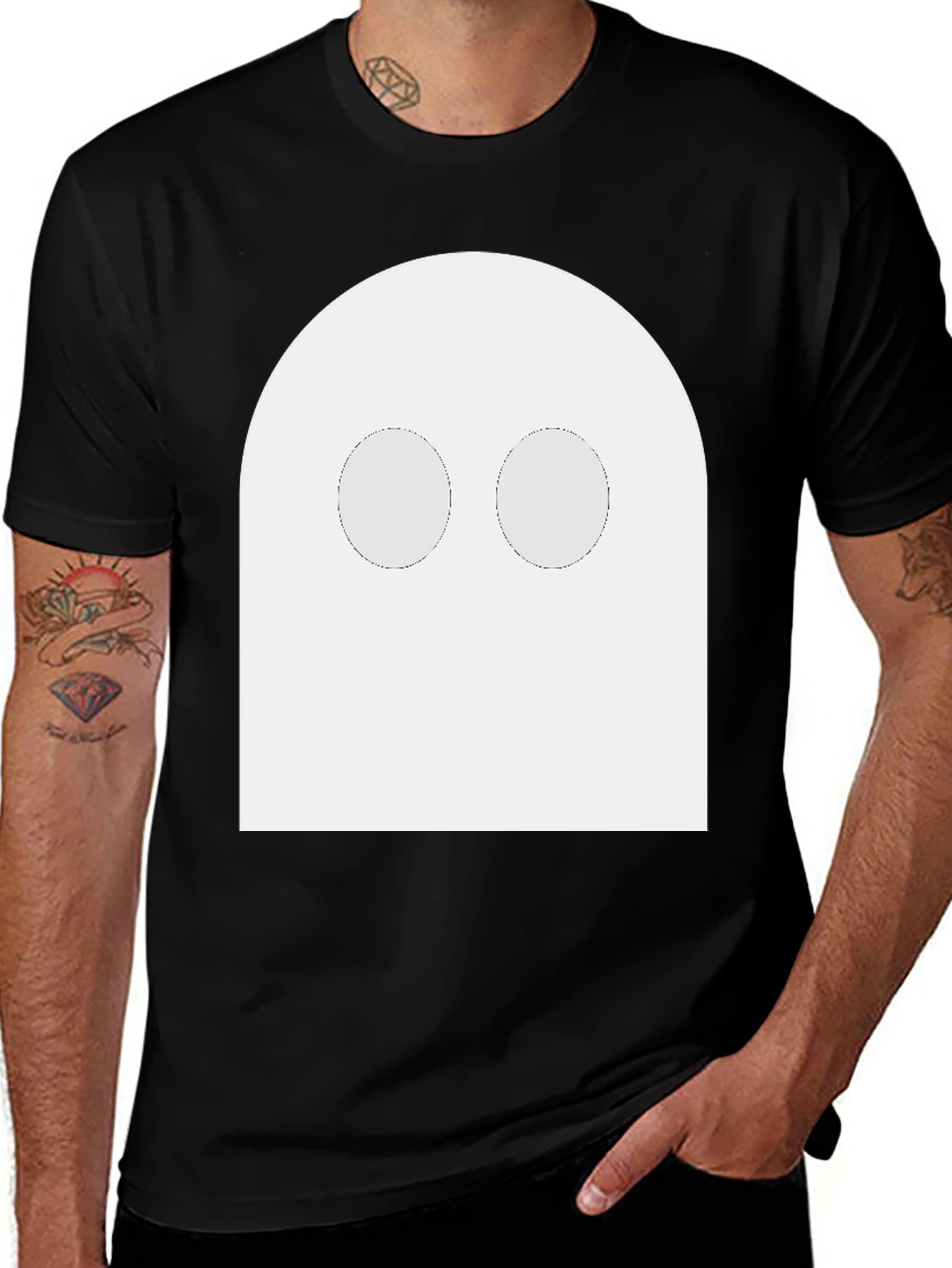 Variant 25 of Spooky Ghost Graphic Tee - Black Cotton T-Shirt