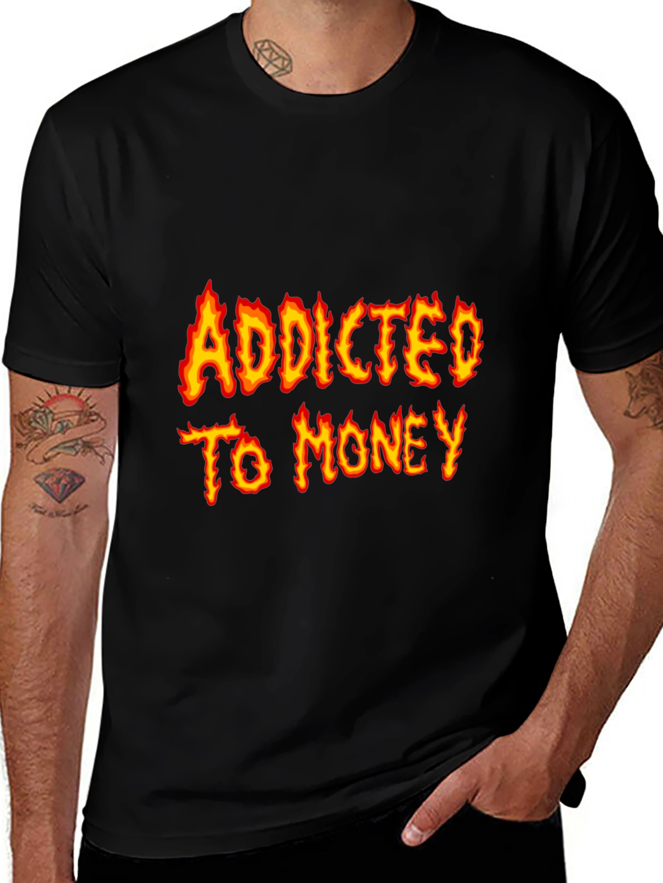 Variant 5 of Addicted To Money Flame Graphic Black T-Shirt