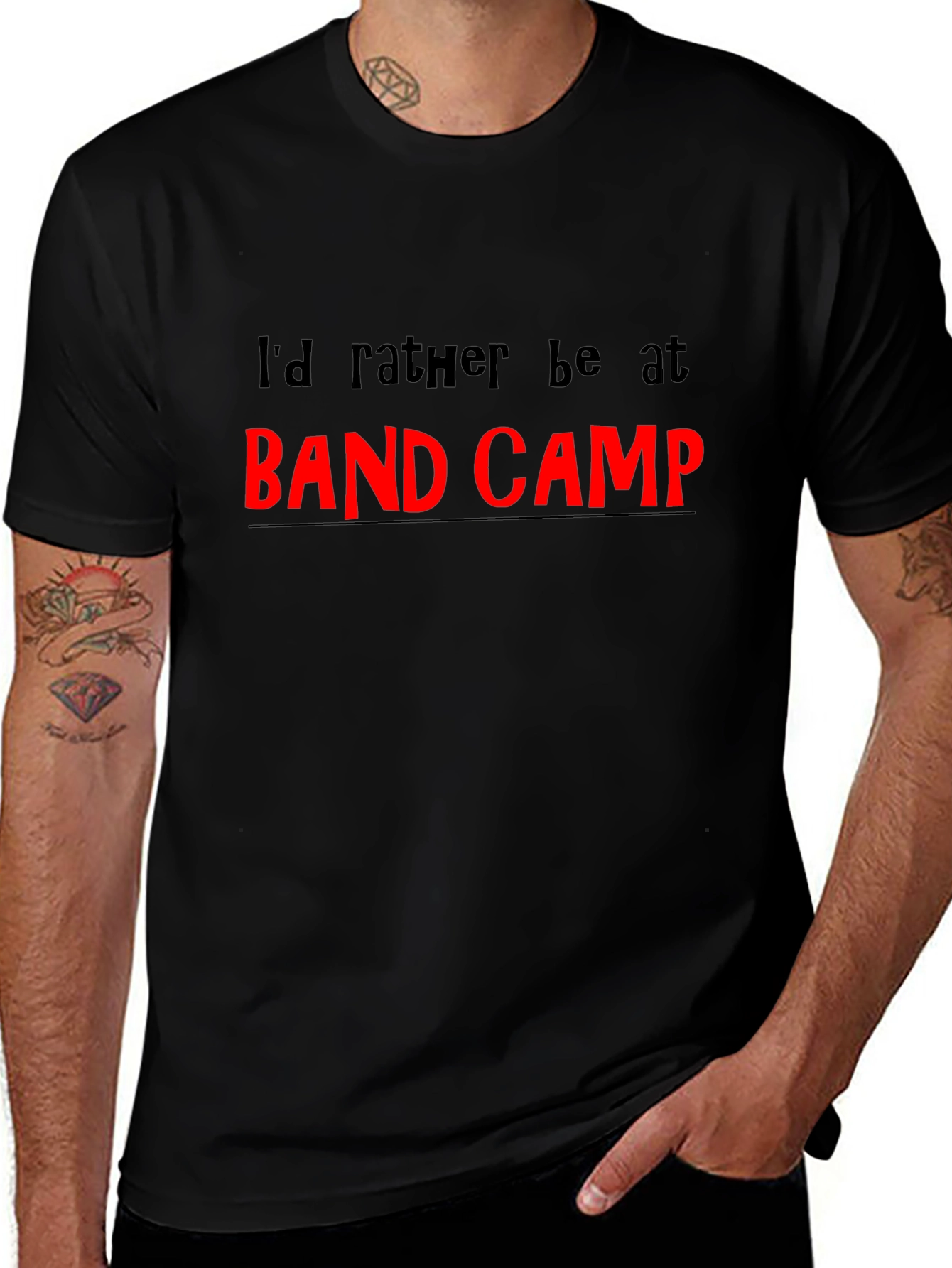 Variant 10 of Band Camp T-Shirt - Black Cotton Graphic Tee