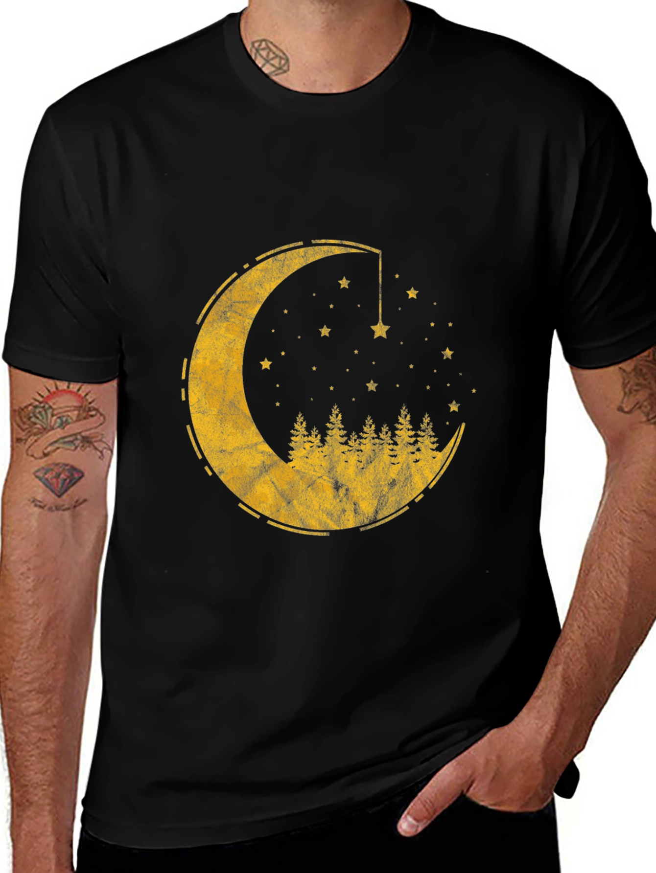 Black Crescent Moon & Forest Graphic T-Shirt - Men's Black Tee main image
