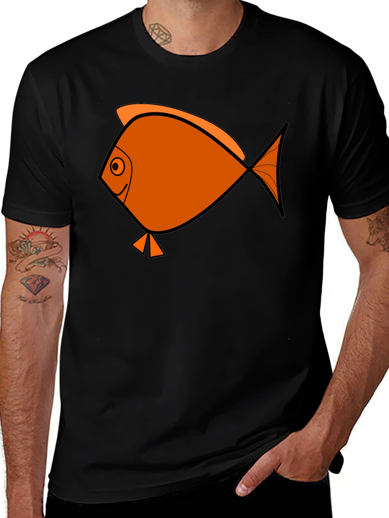 Variant 25 of Cartoon Fish Graphic T-Shirt - Black Casual Tee
