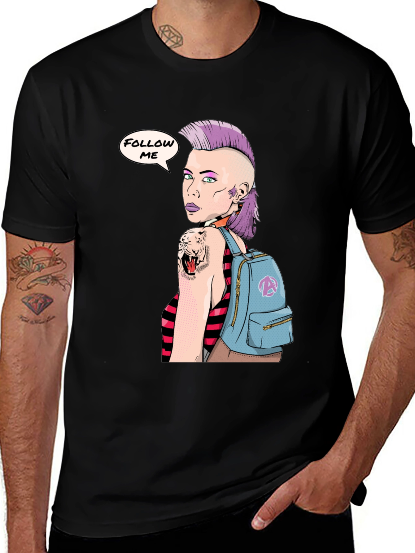 Variant 6 of Stylish Graphic Tee - Punk Girl Follow Me Design