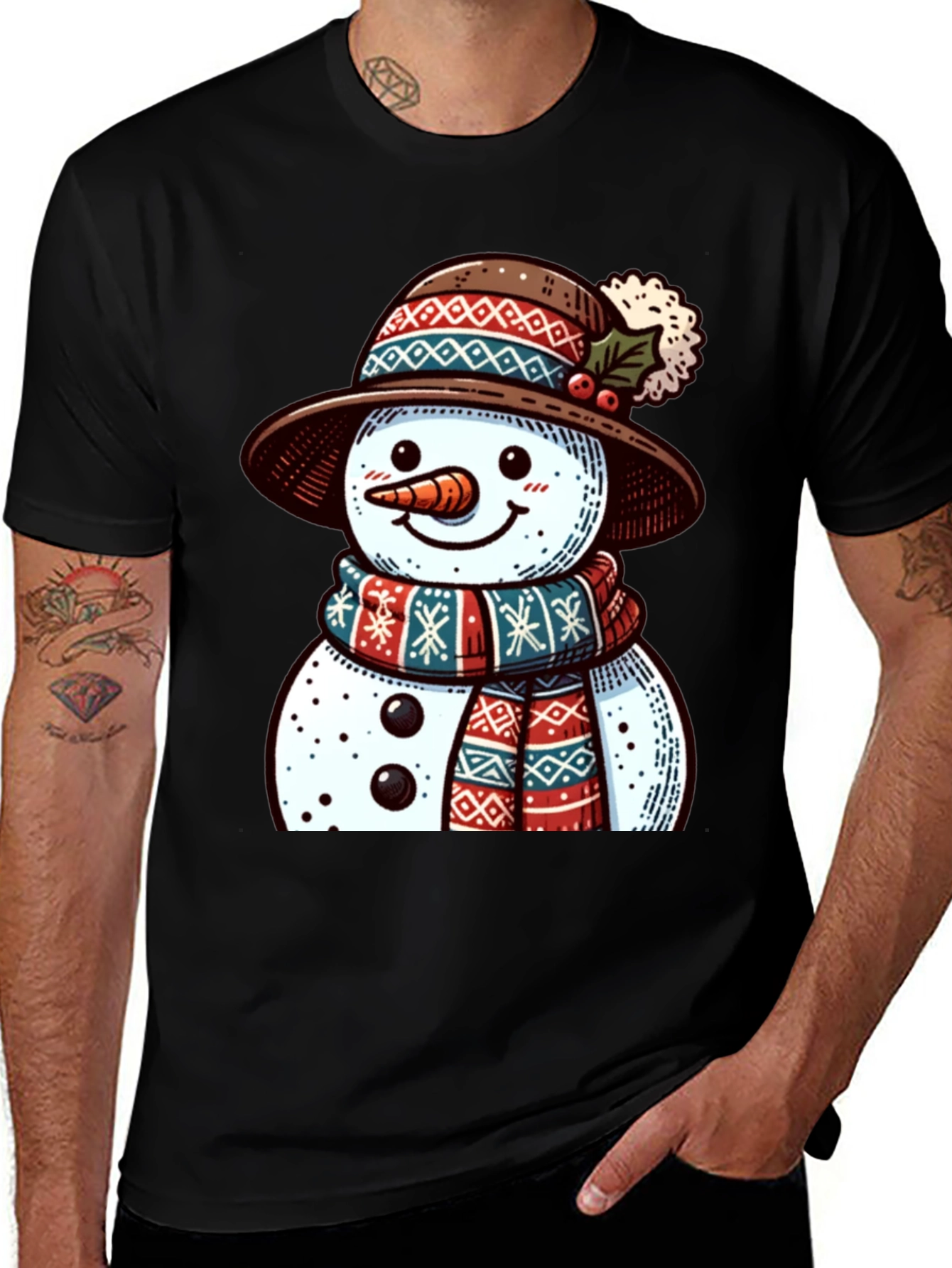 Variant 10 of Festive Snowman Graphic Tee - Holiday Cheer