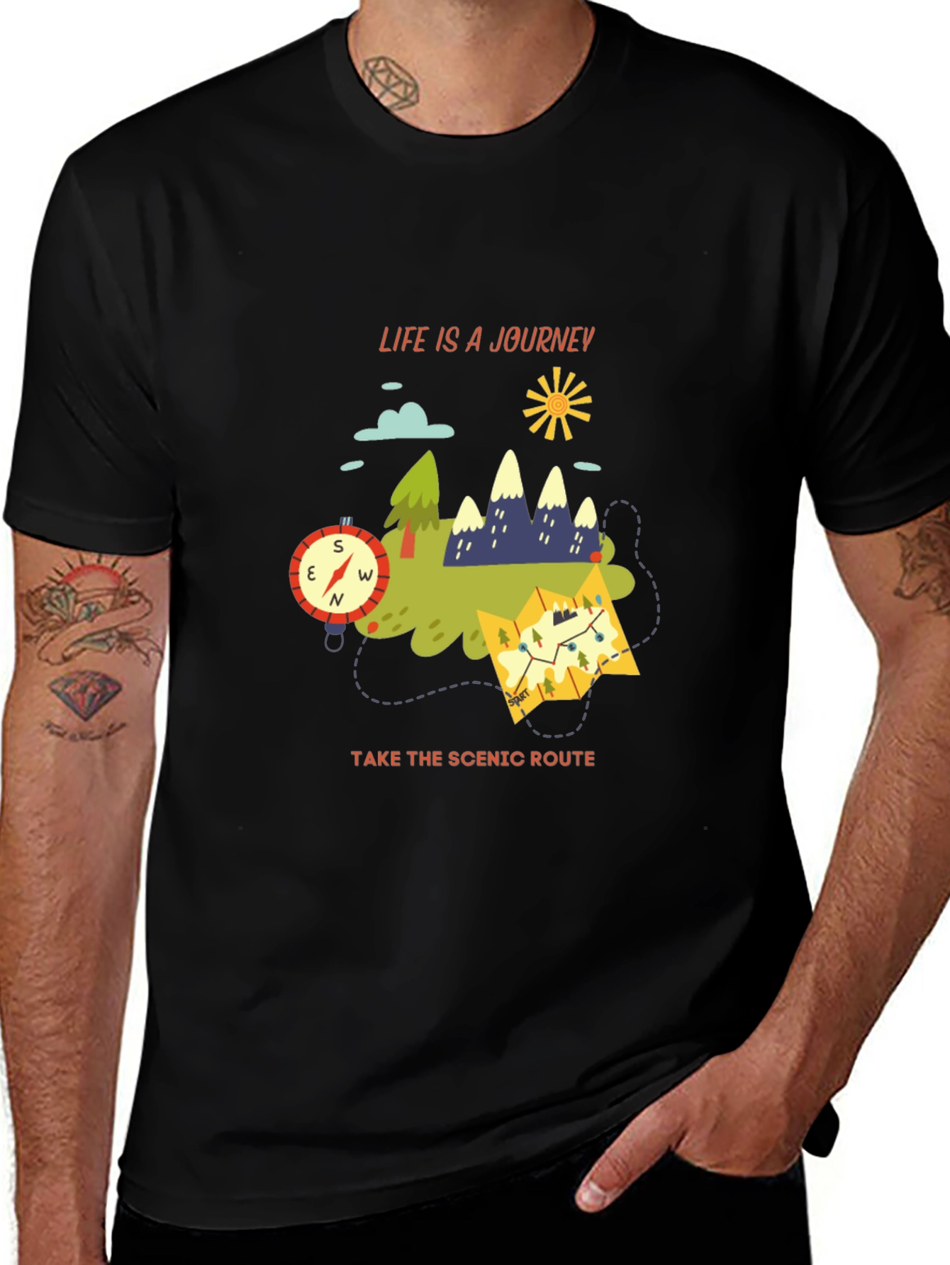 Variant 29 of Life Is A Journey Graphic Tee - Black Cotton Casual T-Shirt