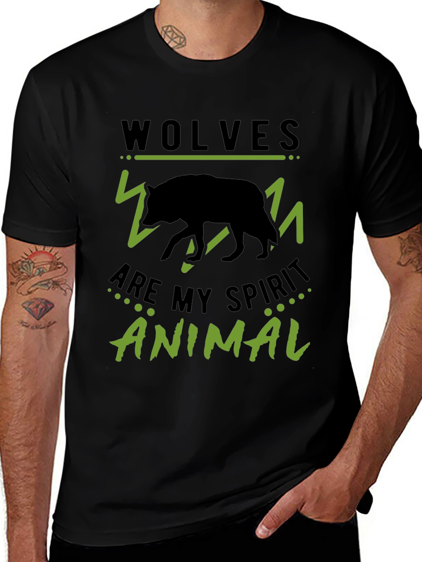 Variant 17 of Wolves Are My Spirit Animal Black Graphic Tee