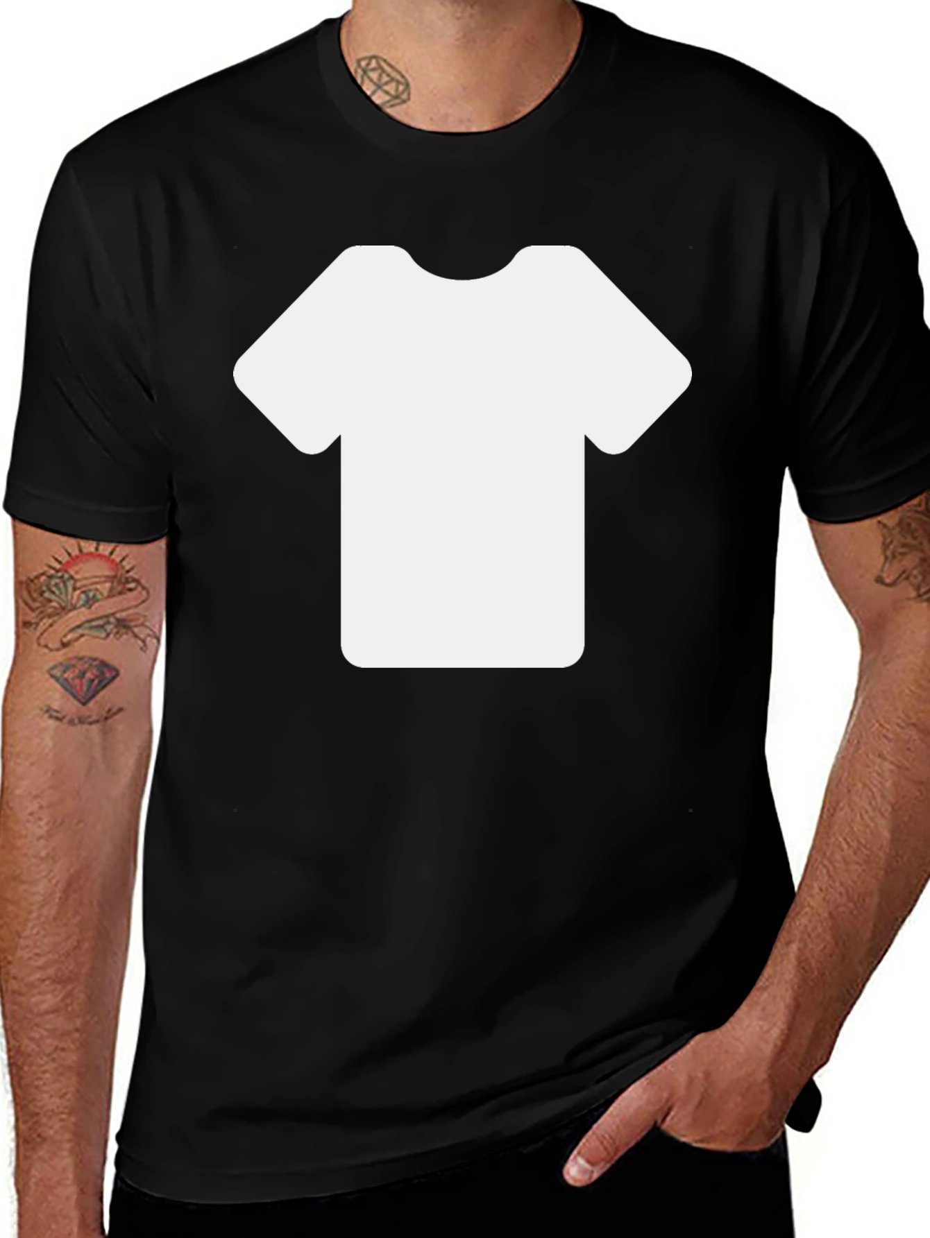 Variant 27 of Men's Black T-Shirt with White Graphic Tee Design