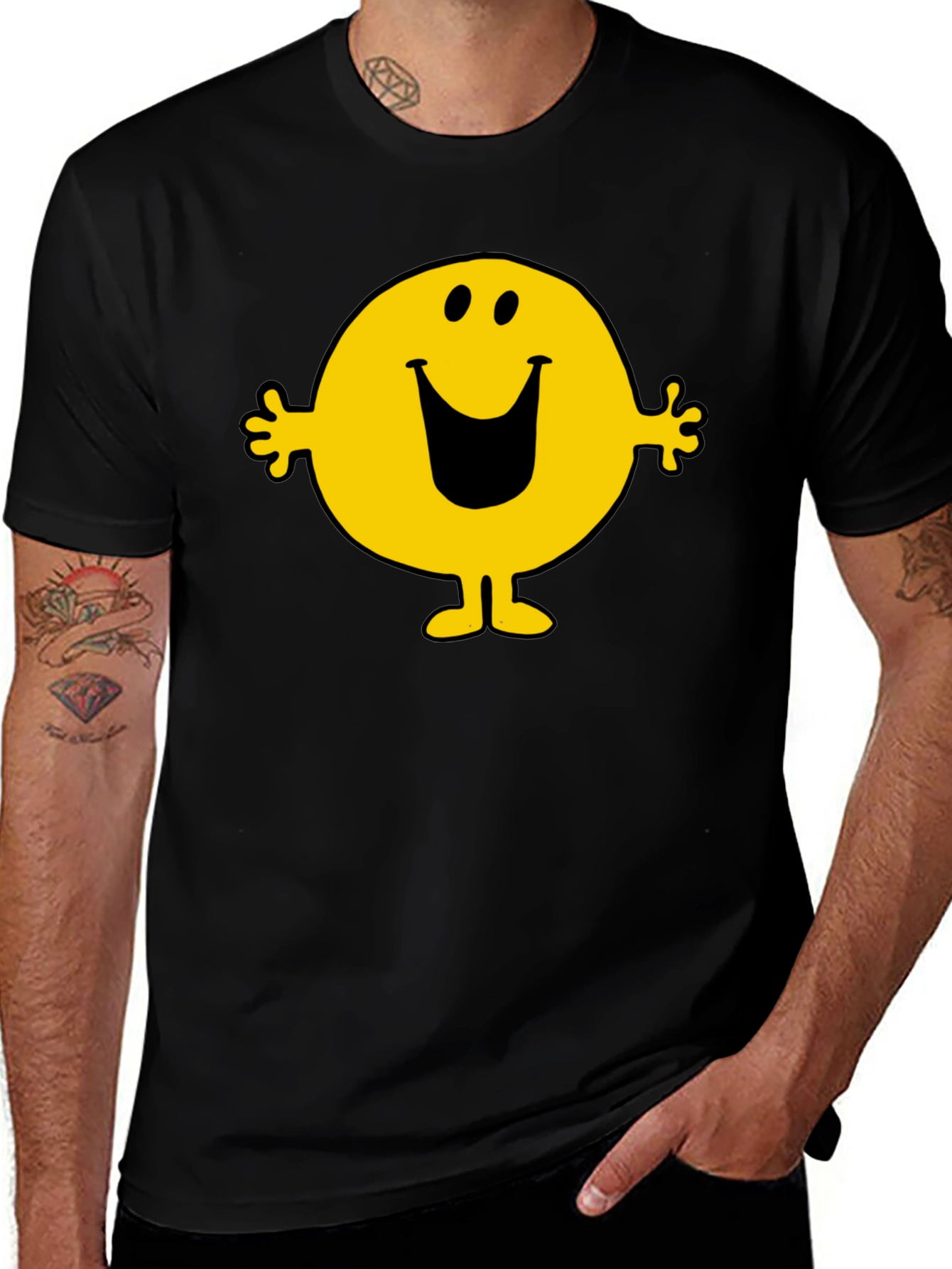 Mr. Happy Graphic Tee - Black Cotton Blend