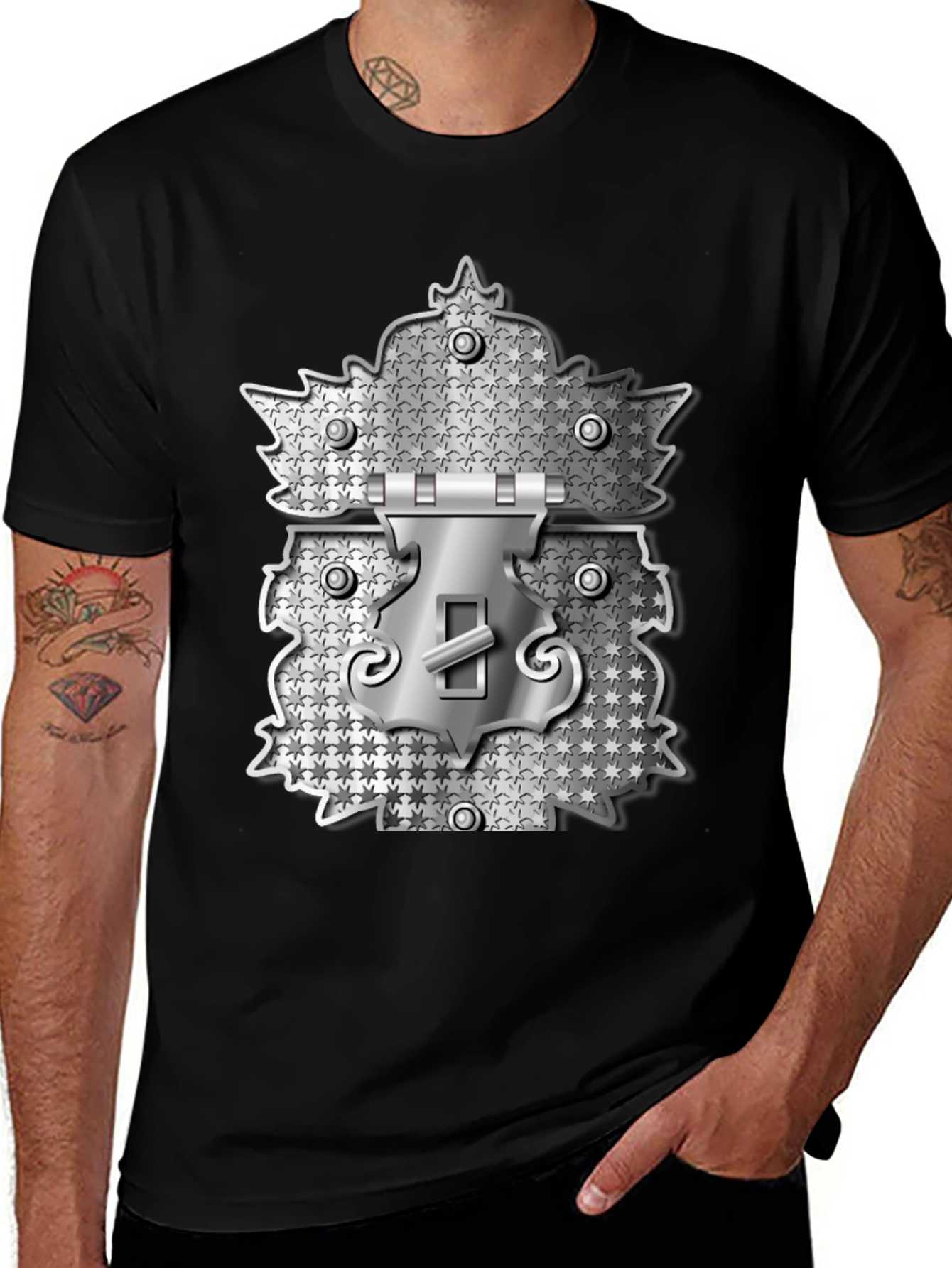 Variant 27 of Novelty Lock Graphic Print Black T-Shirt