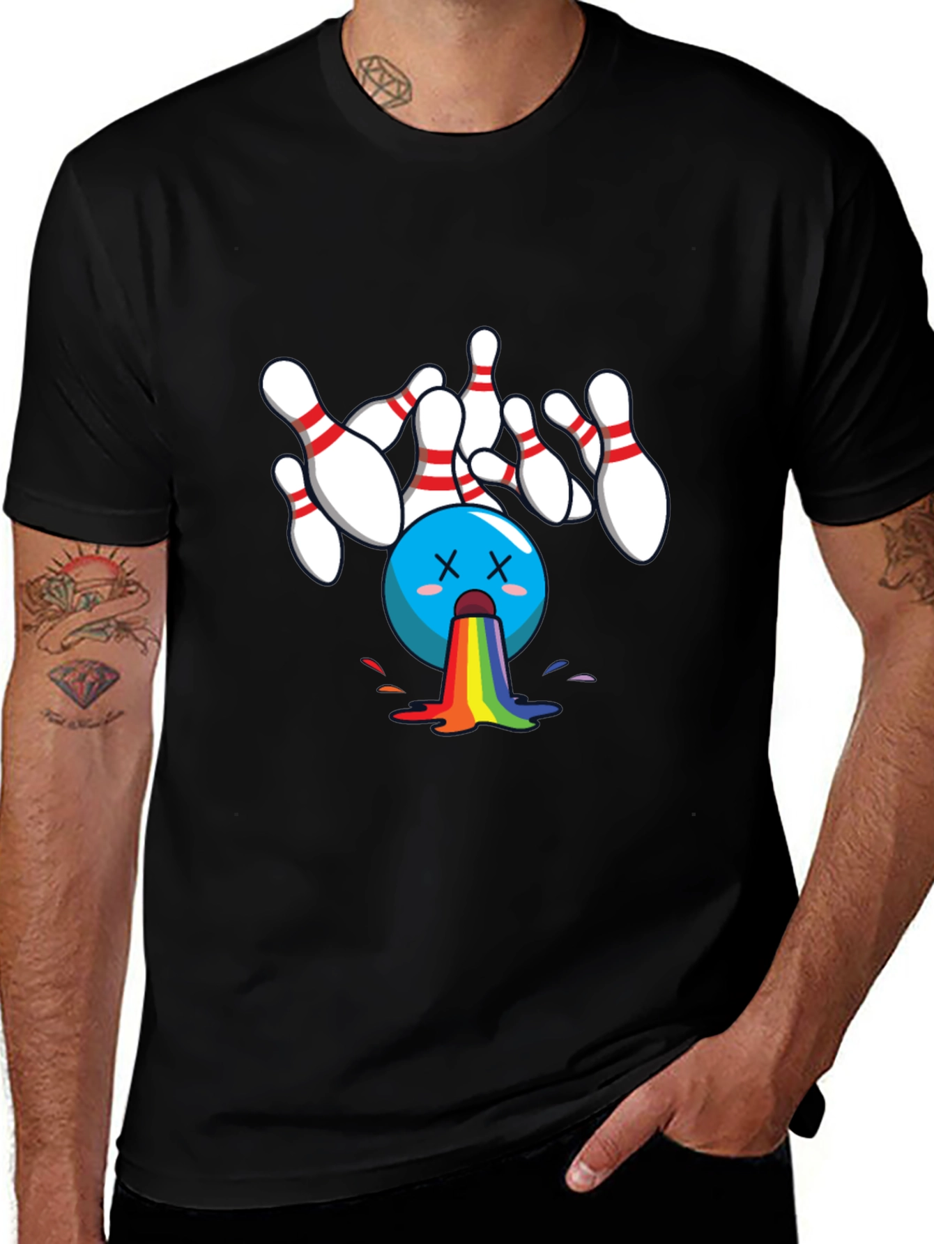 Variant 11 of Bowling Strike Rainbow Vomit Graphic Tee