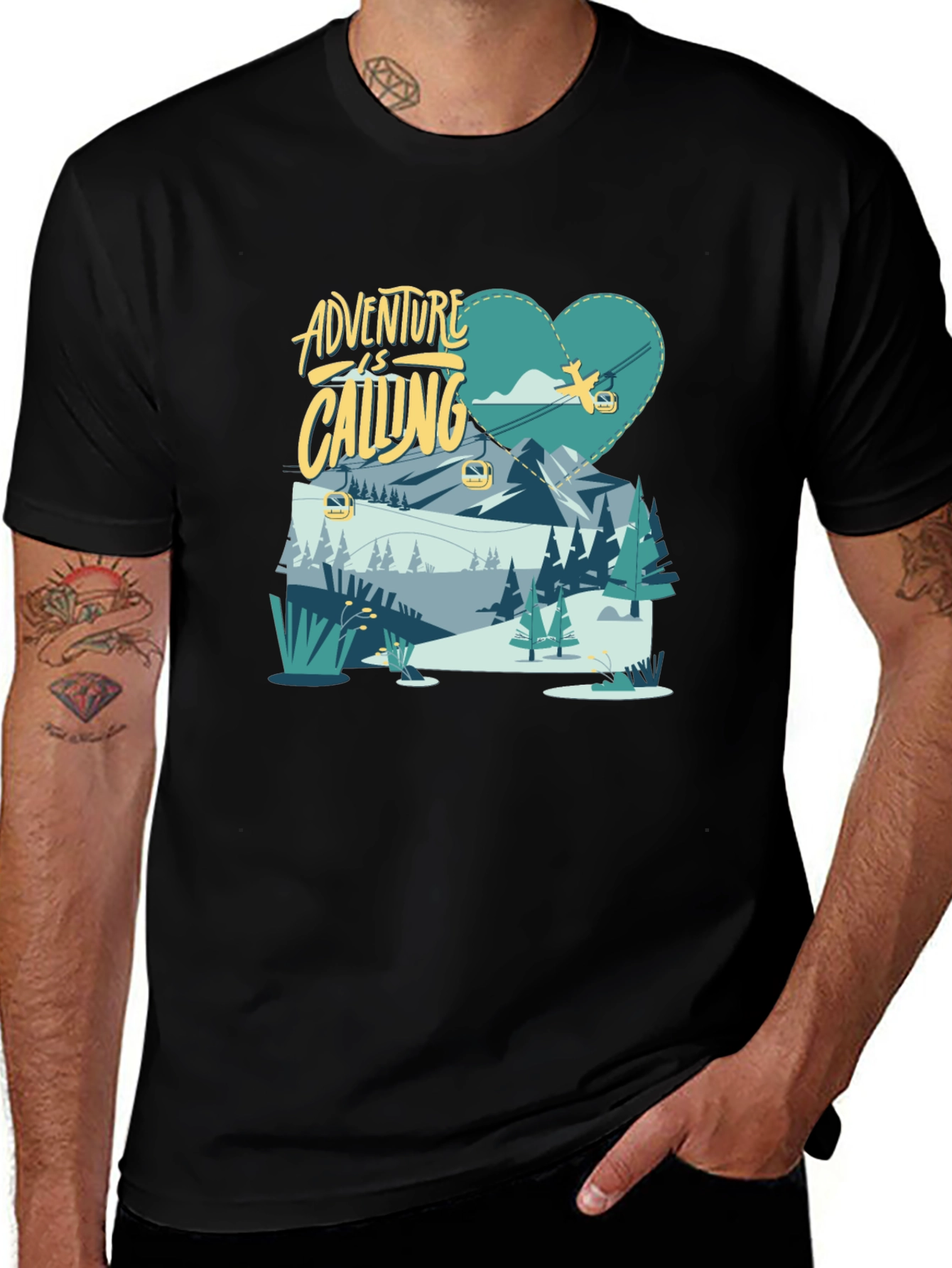 Variant 15 of Adventure is Calling Graphic Tee - Black Cotton