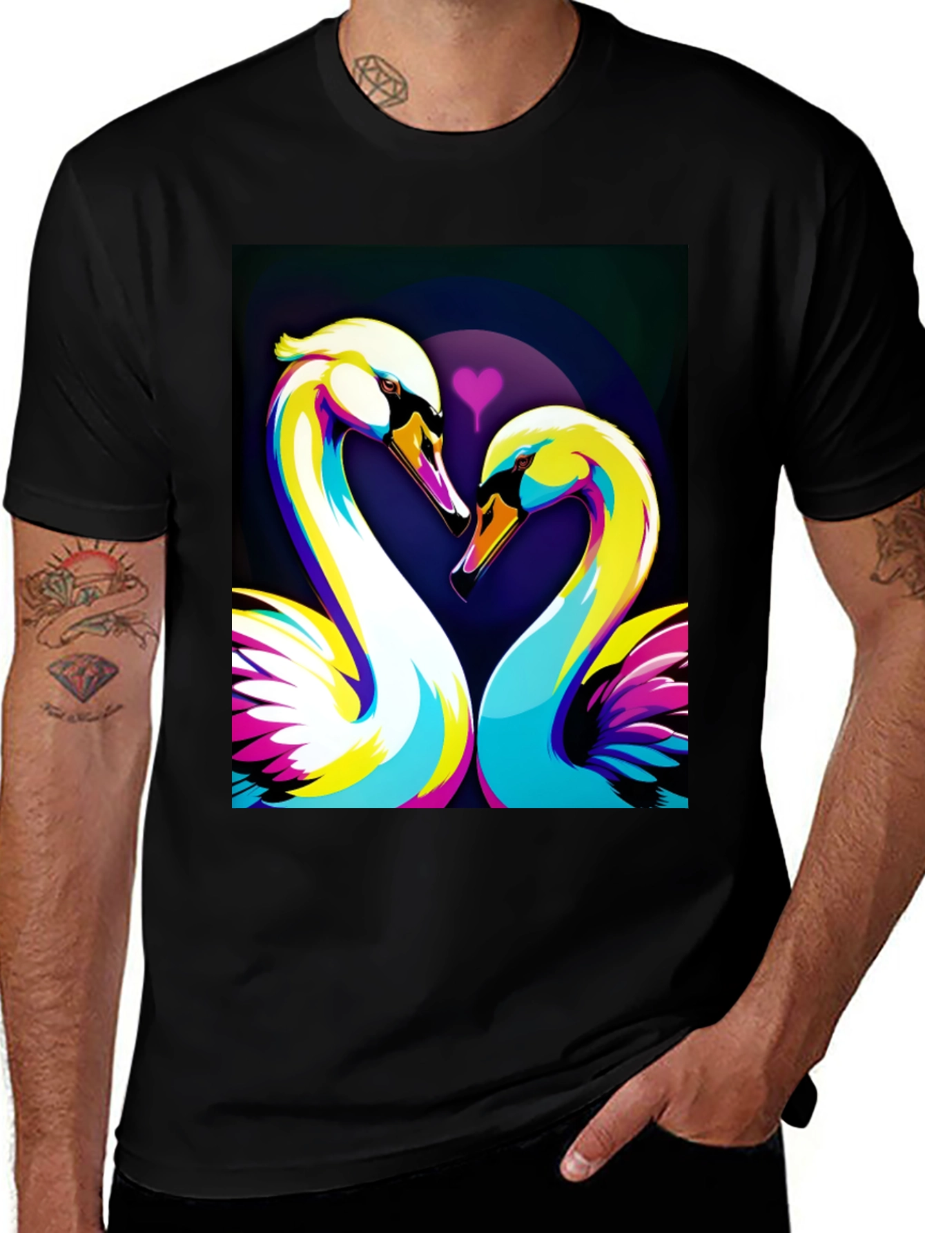 Variant 28 of Swan Love Graphic Tee - Stylish Black T-Shirt
