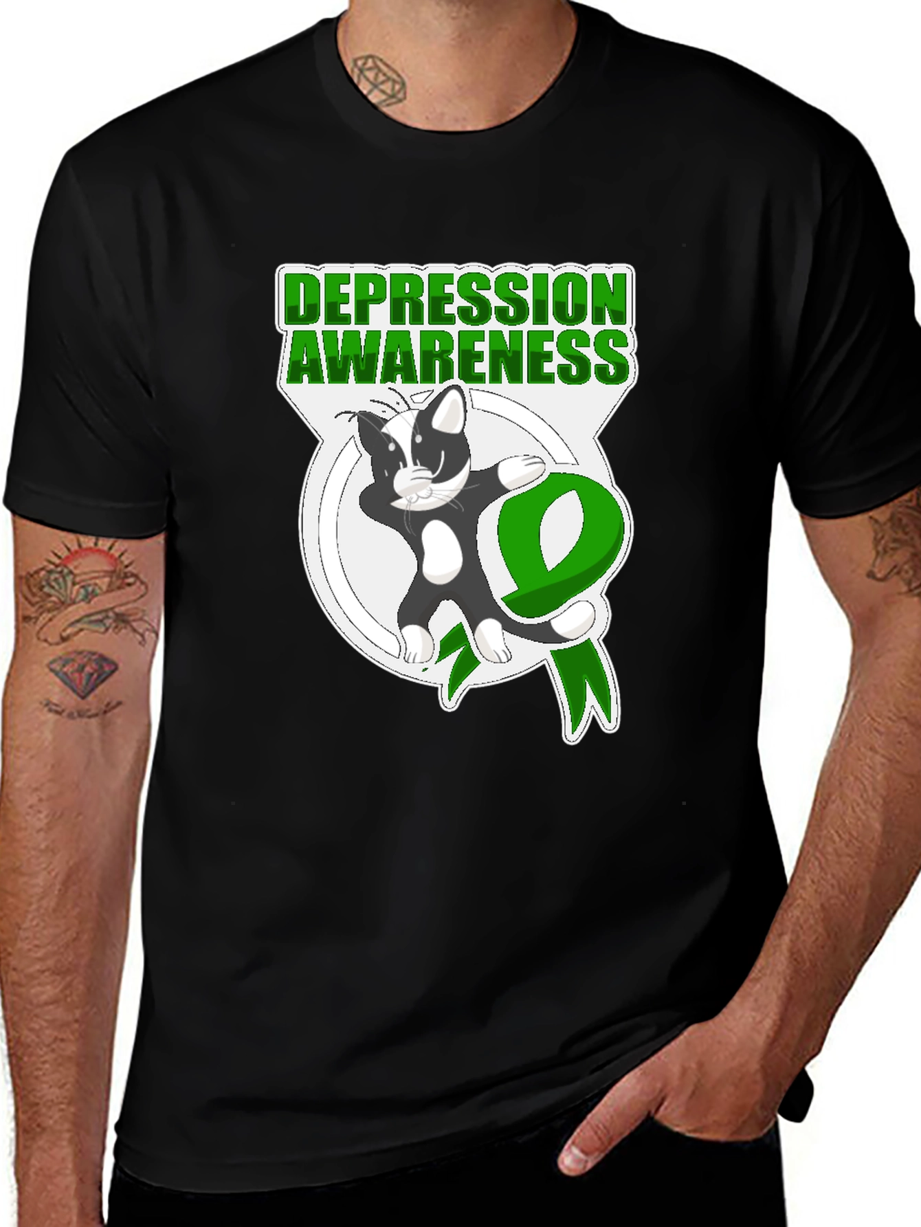 Depression Awareness T-Shirt: Cat Ribbon