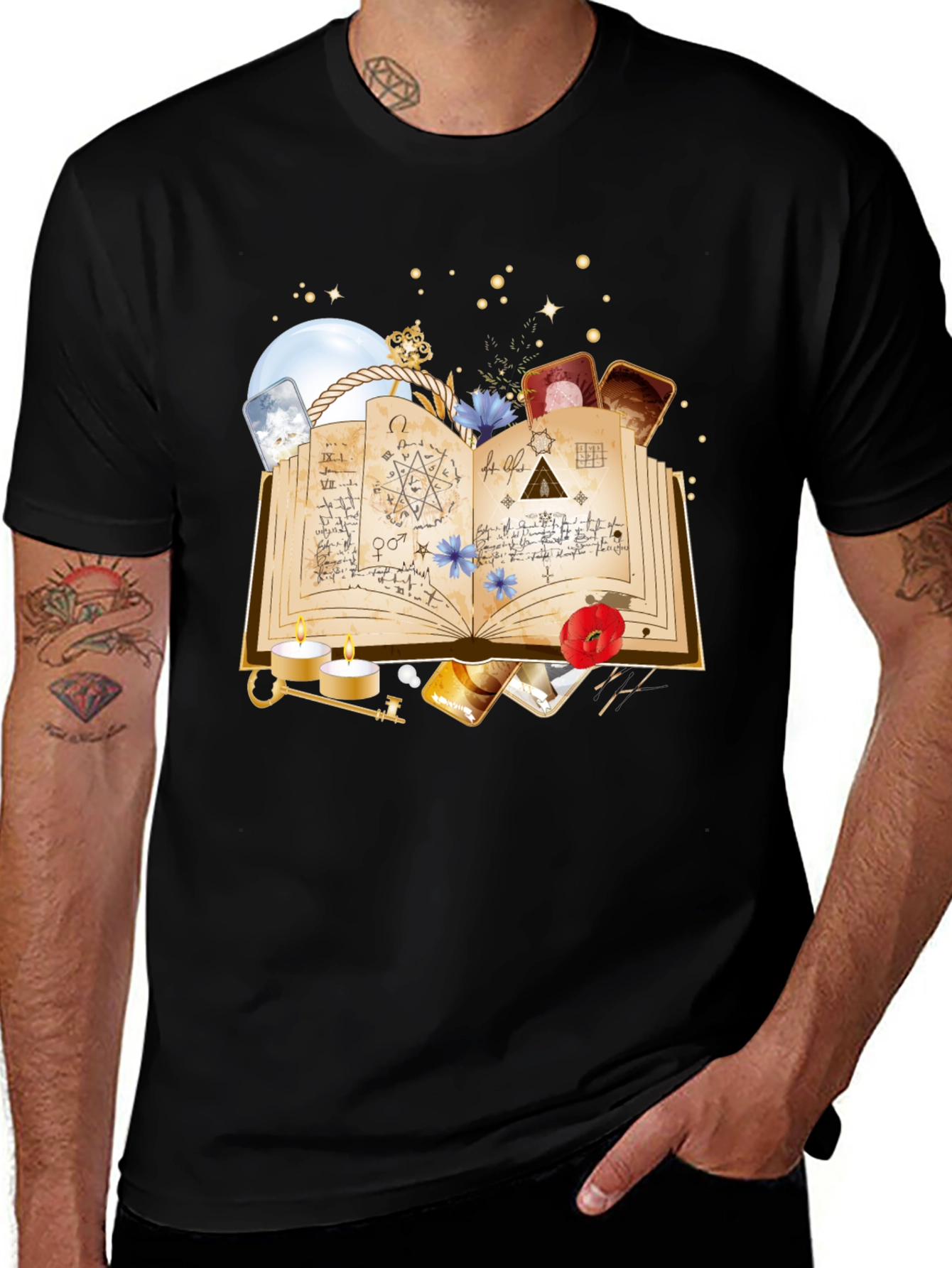 Variant 11 of Mystical Spellbook Graphic Tee - Black Cotton T-Shirt