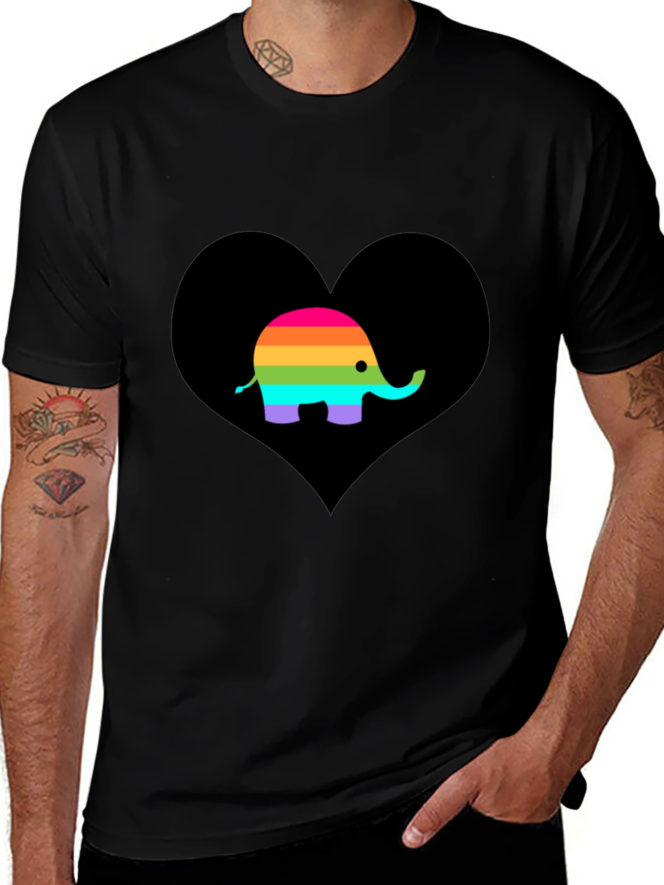 Variant 15 of Rainbow Elephant Heart Black T-Shirt