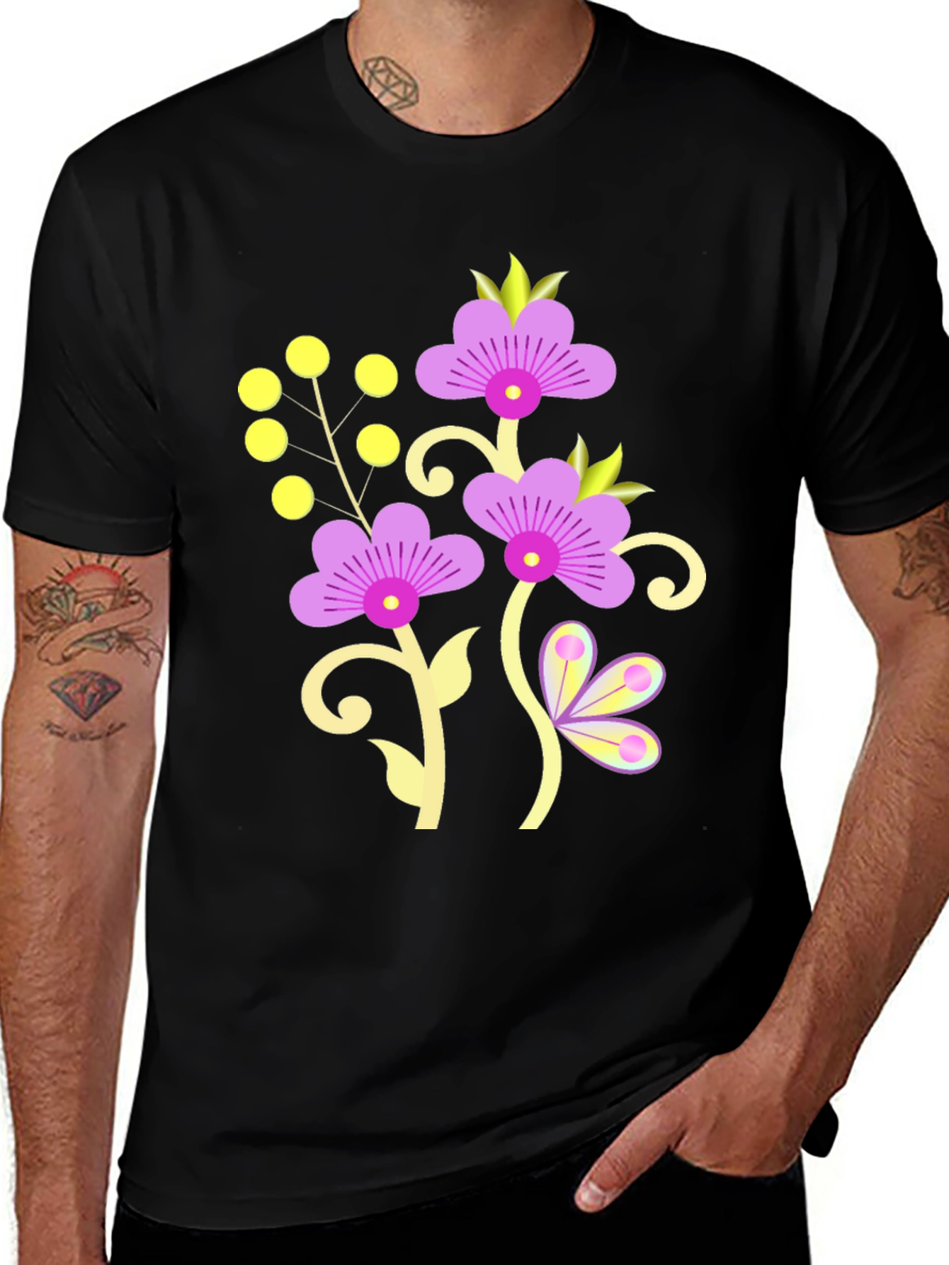 Variant 3 of Floral Design Black T-Shirt