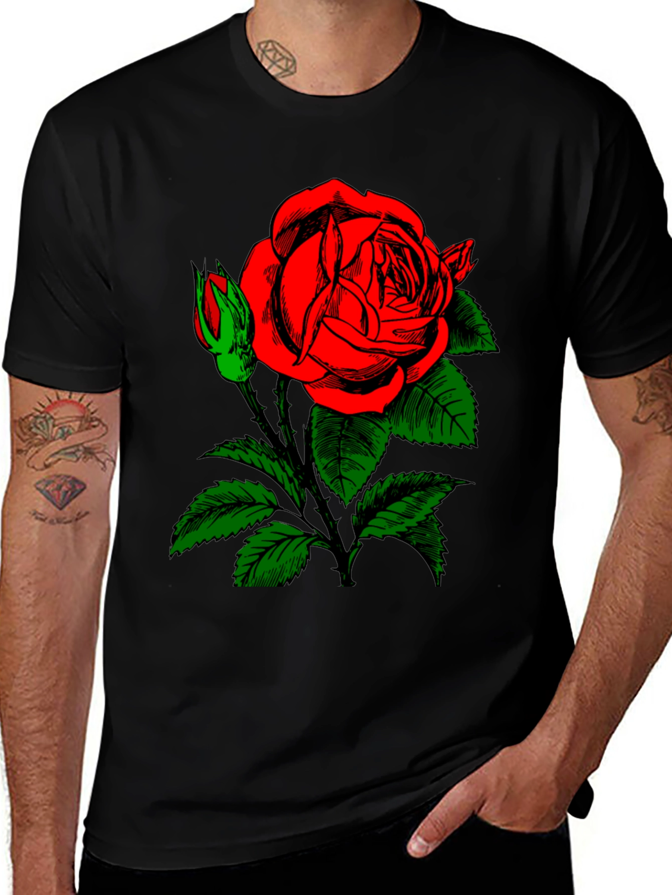 Variant 14 of Rose Graphic Tee - Black Cotton T-Shirt