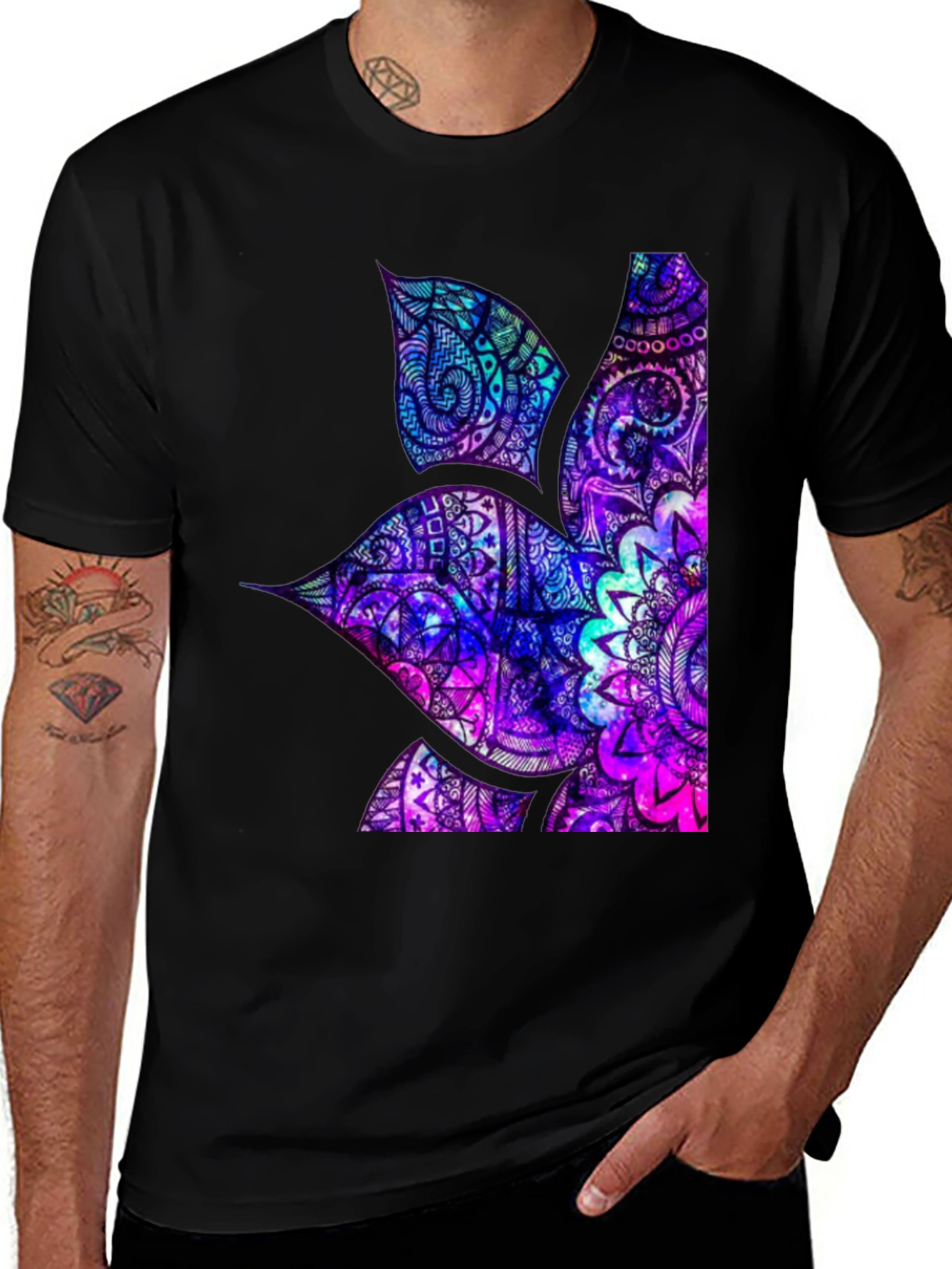 Variant 9 of Psychedelic Hummingbird Graphic Tee - Men's Black T-Shirt