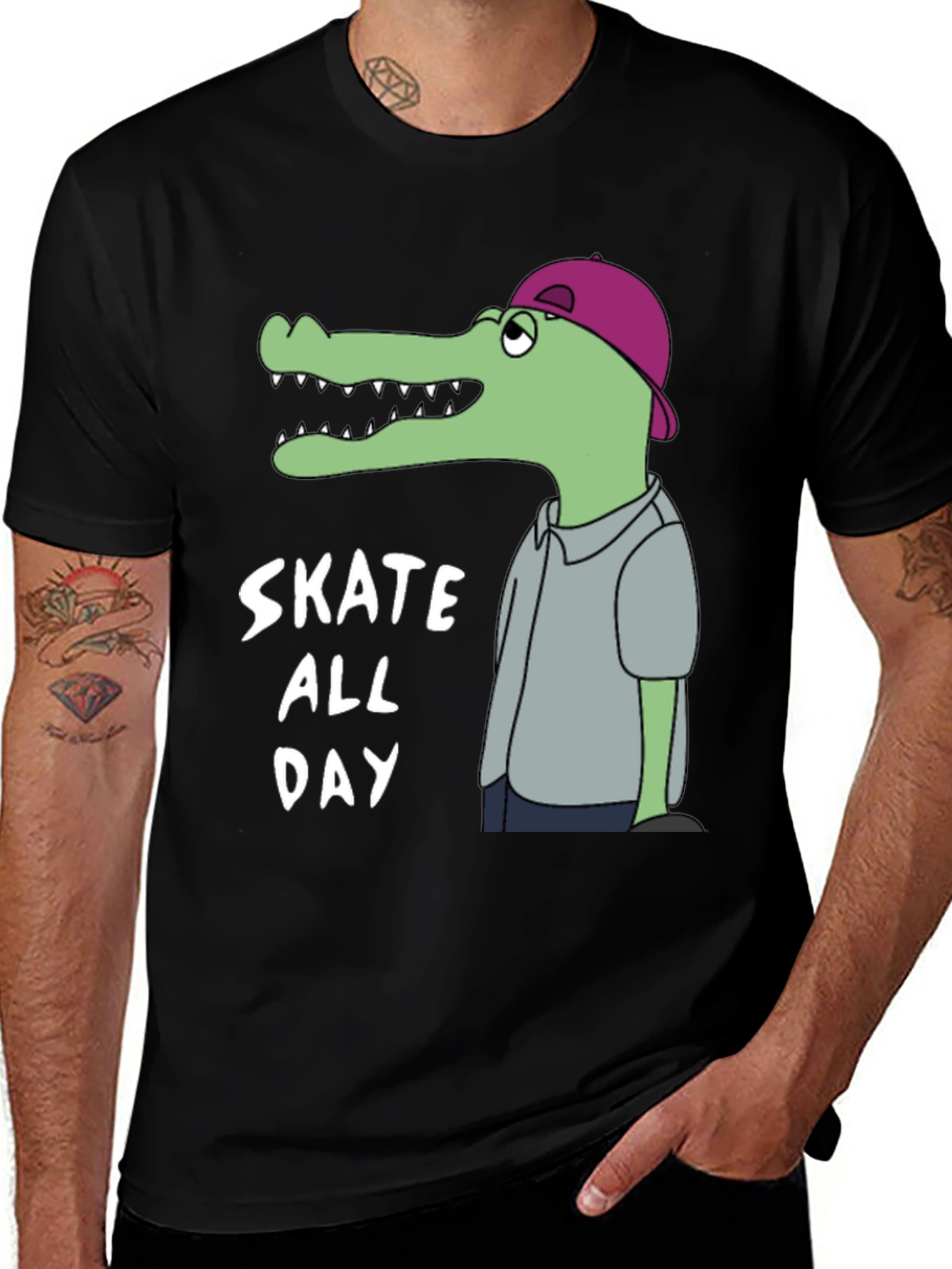Variant 28 of Skate All Day Alligator Graphic Tee - Cool Casual T-Shirt