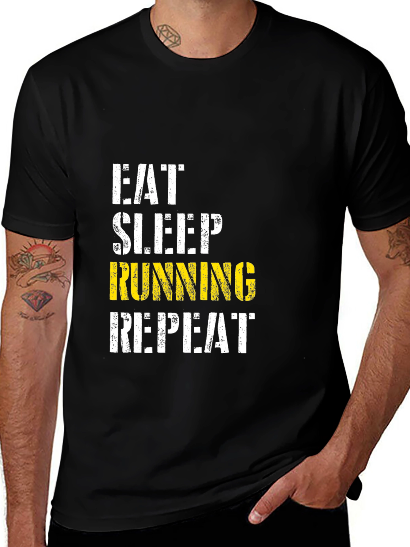 Variant 26 of Eat Sleep Running Repeat Black Graphic Tee