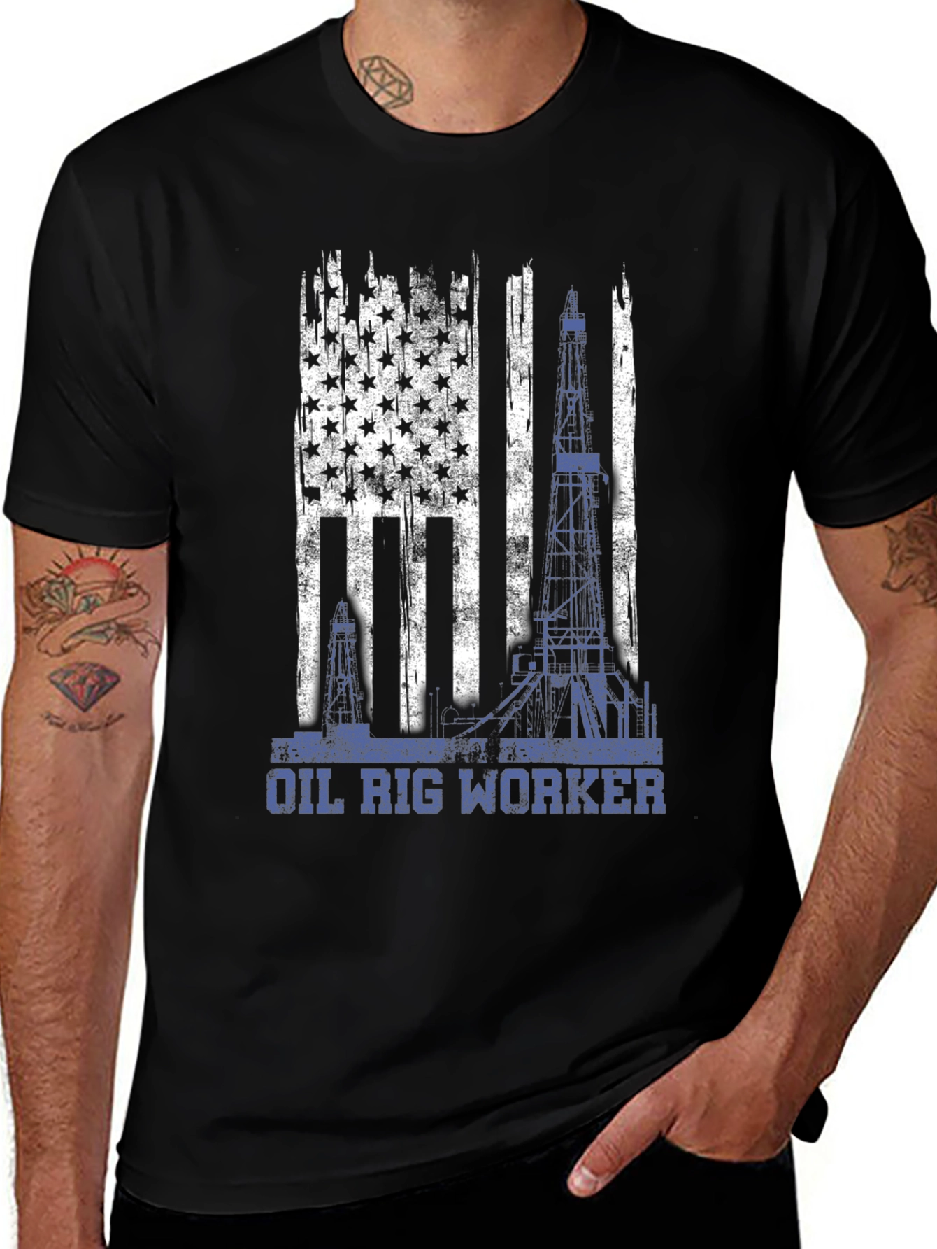 Oil Rig Worker American Flag T-Shirt