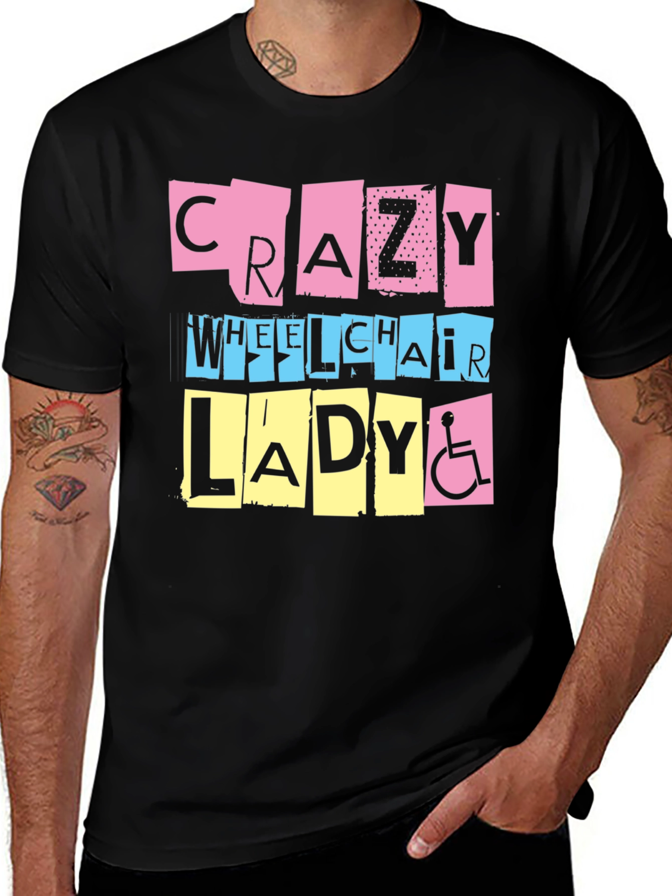 Variant 30 of Crazy Wheelchair Lady Graphic Tee
