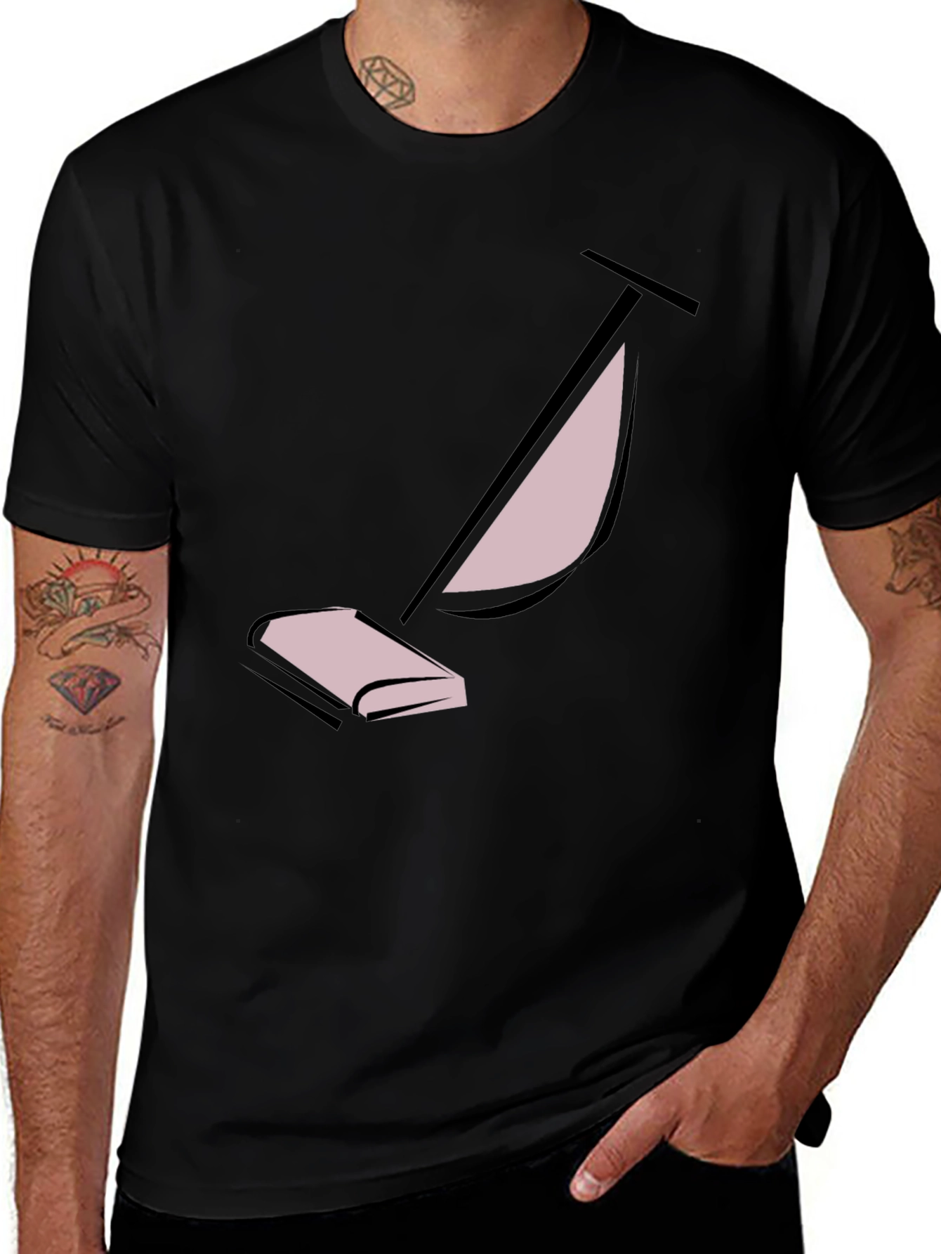 Stylish Black Tee with Abstract Vacuum Cleaner Design