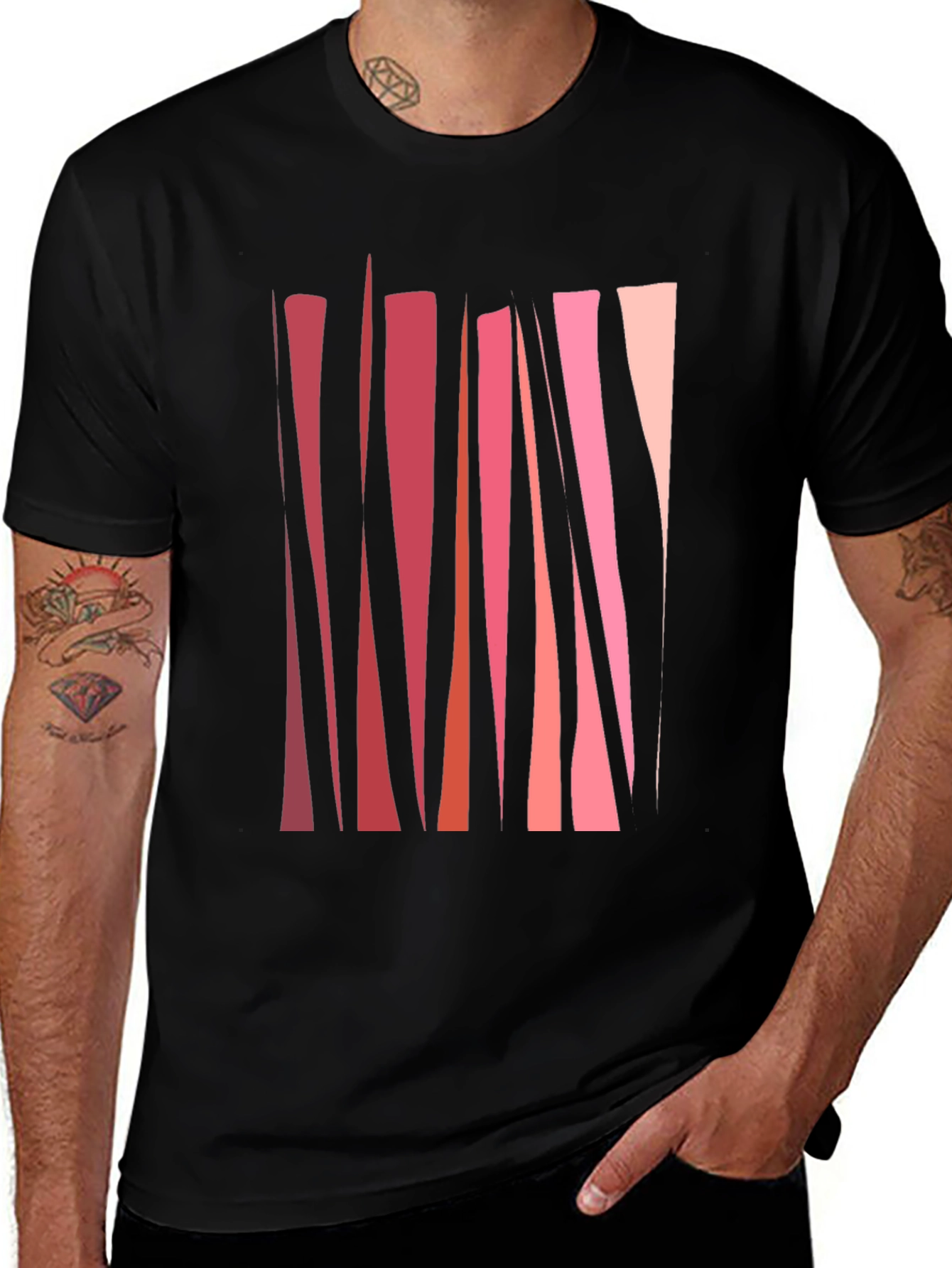 Variant 10 of Abstract Geometric Line Art Men's Black T-Shirt