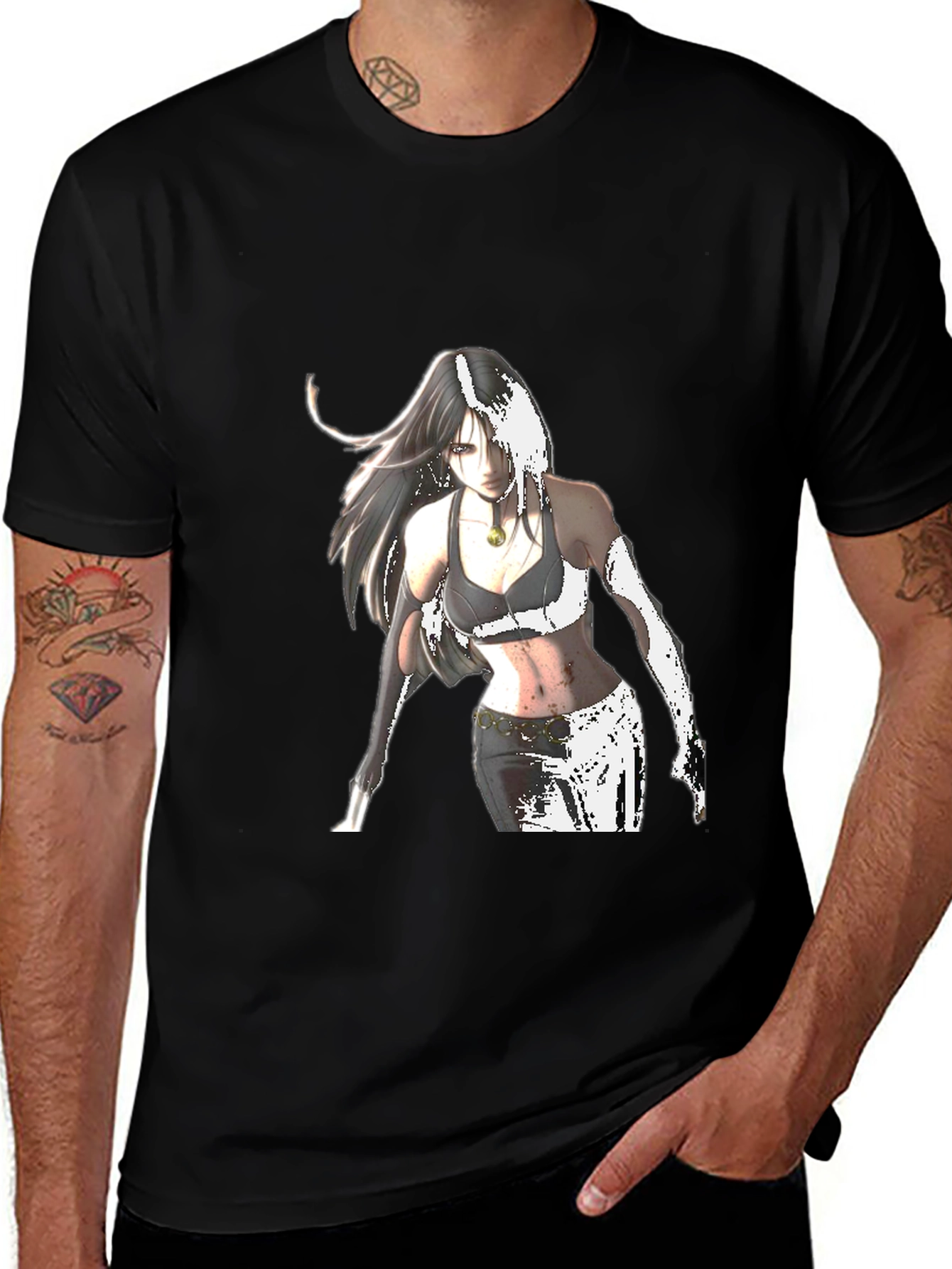 Variant 10 of Anime Girl Graphic Black T-Shirt