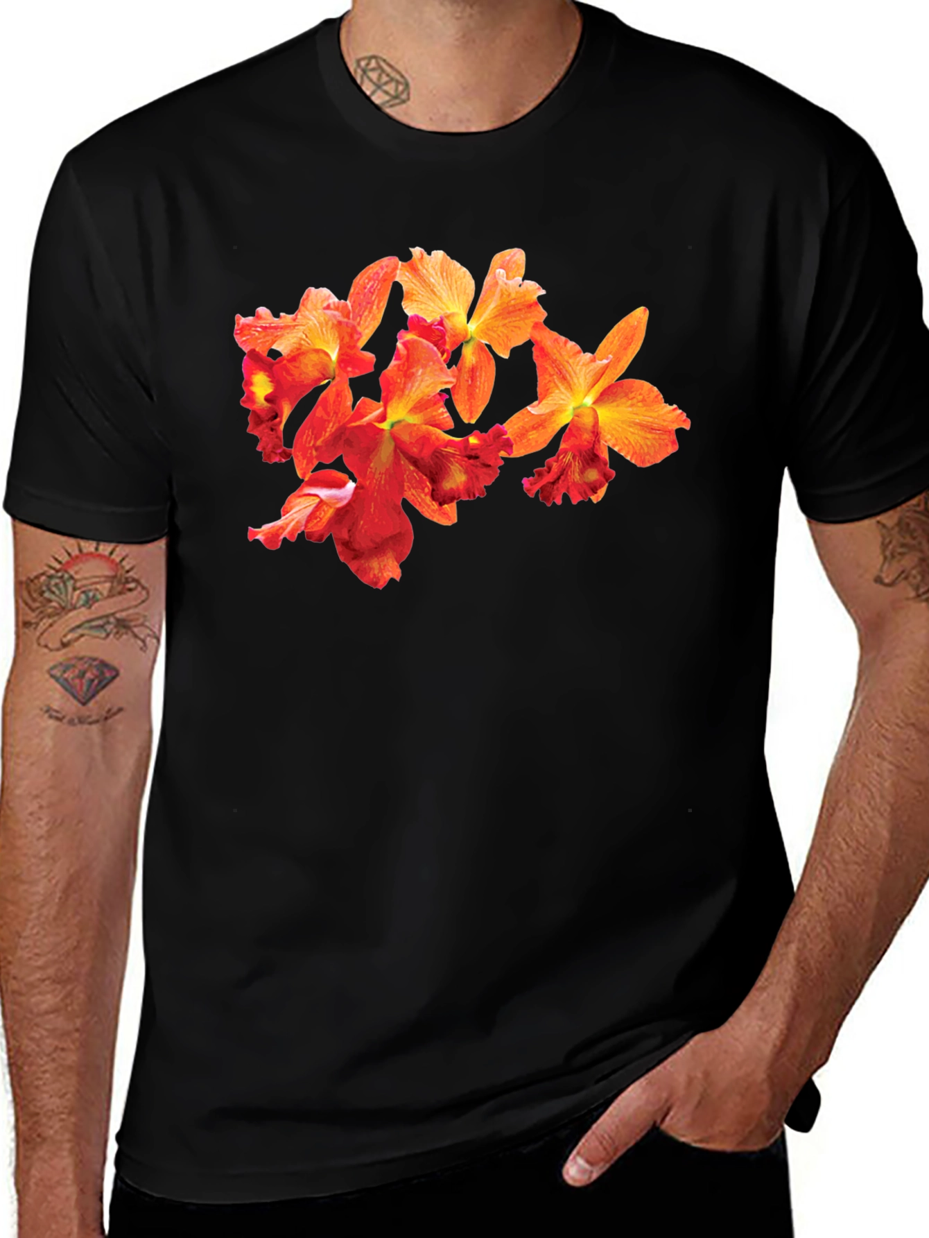 Variant 19 of Floral Orchid Graphic Black T-Shirt