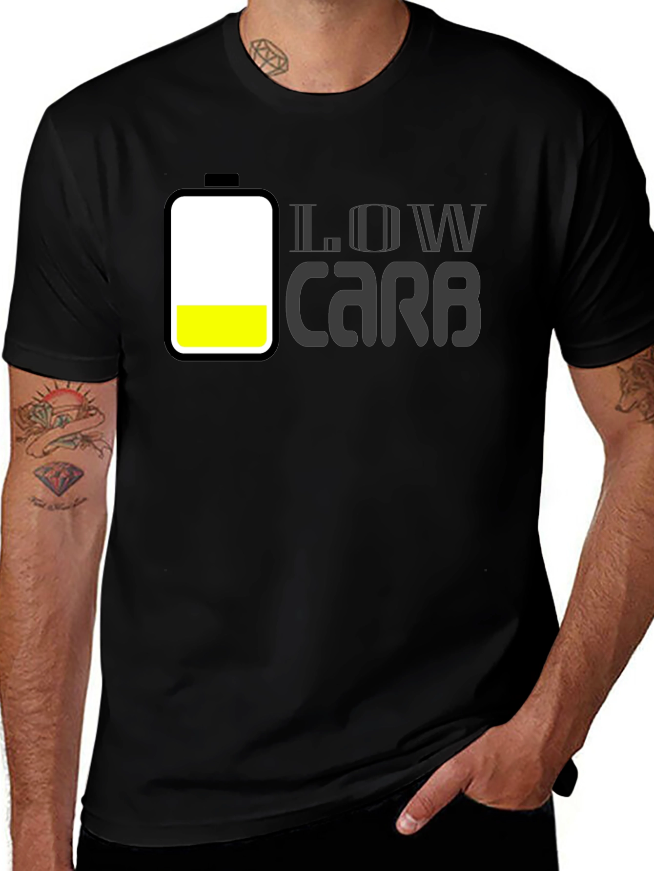 Variant 27 of Low Carb Battery Graphic Men's Black T-Shirt