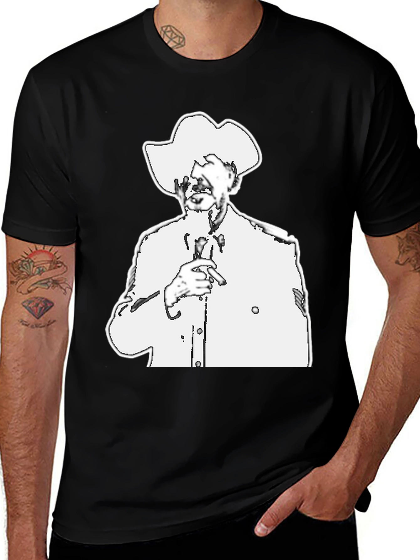 Variant 2 of Black T-Shirt with White Cowboy Illustration