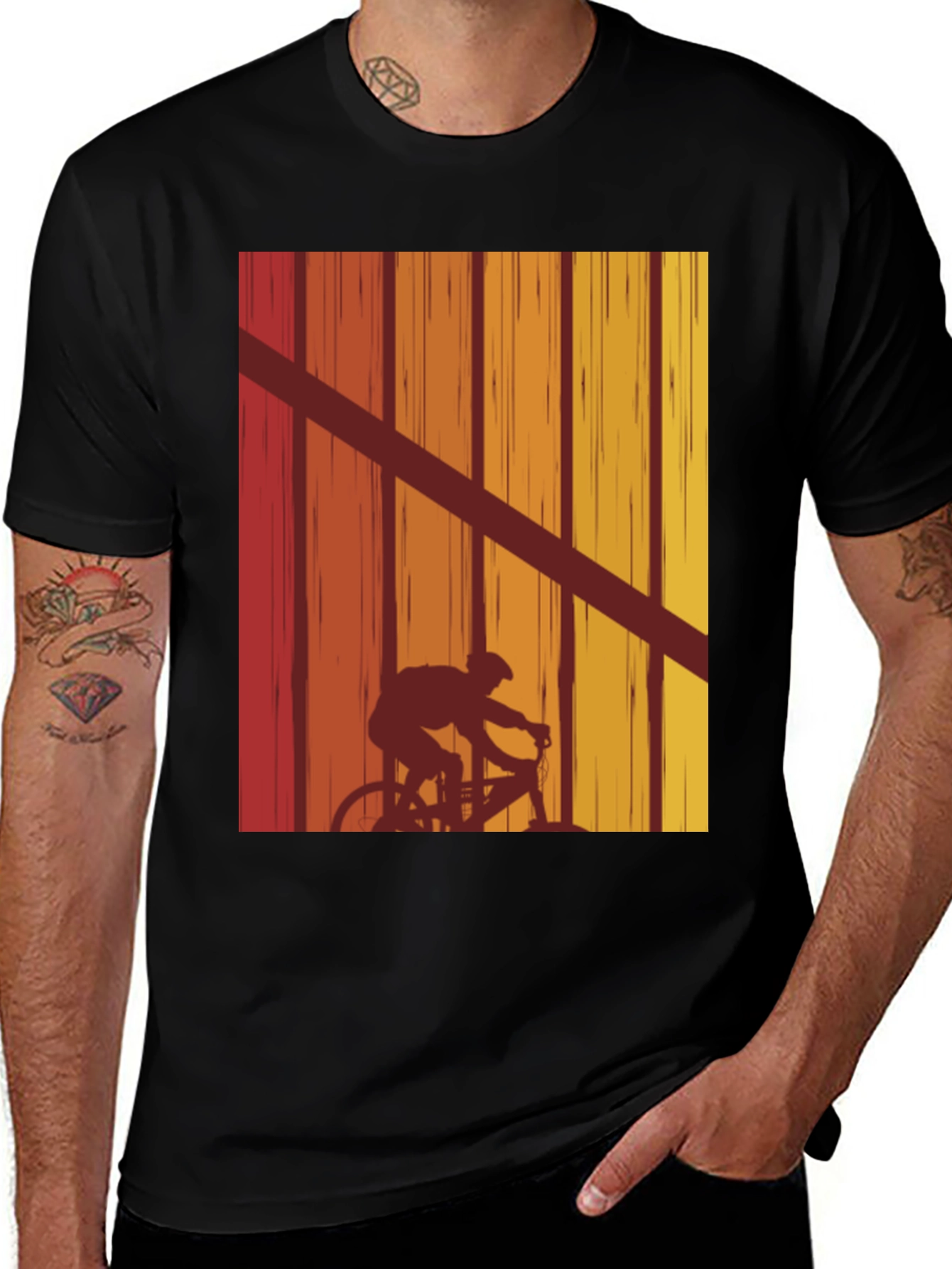 Variant 9 of Retro Cycling T-Shirt - Sunset Ride Design