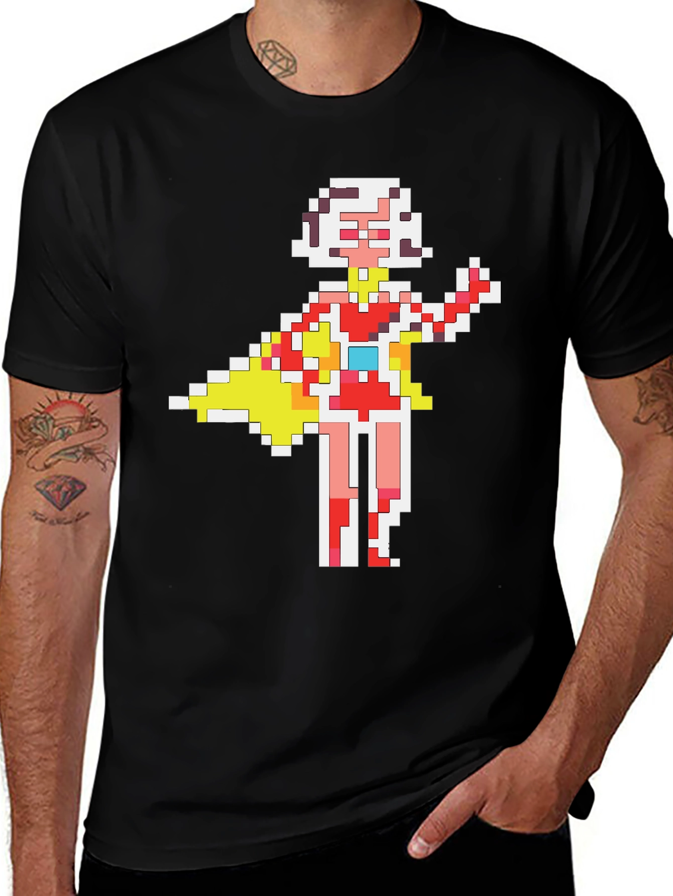 Pixel Art Hero Black T-Shirt - Retro Gaming Style