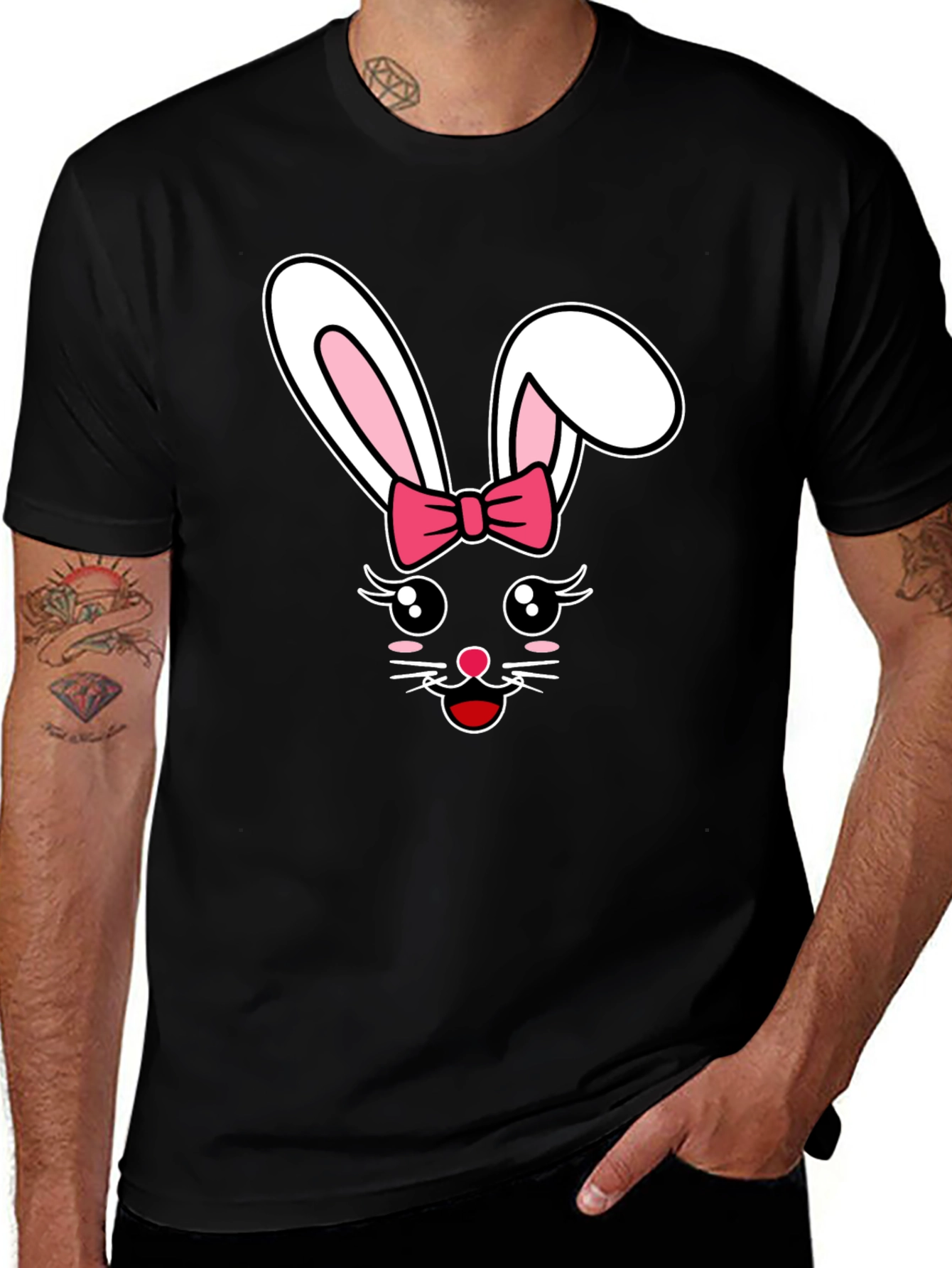 Cute Easter Bunny Bow Graphic T-Shirt