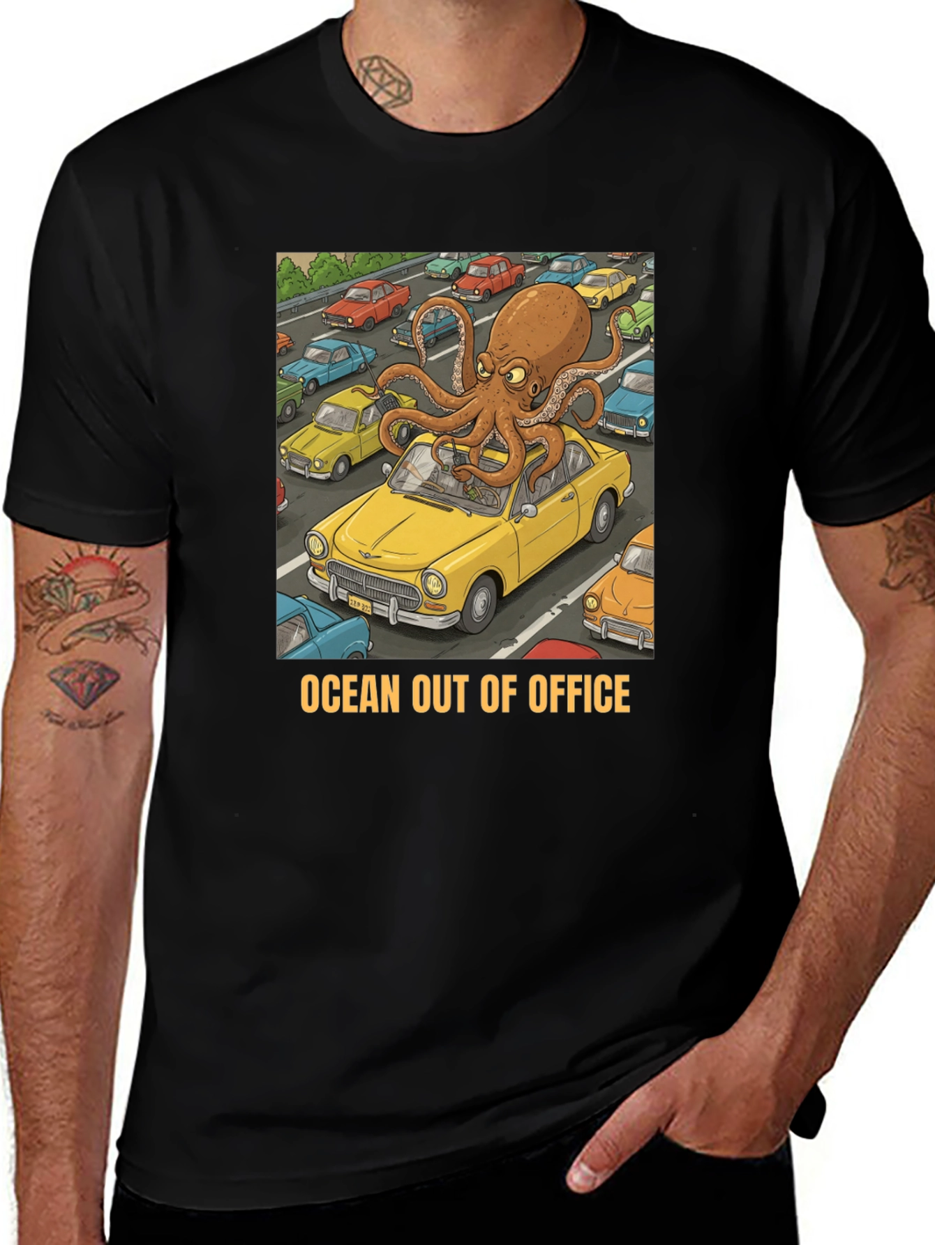 Variant 19 of Ocean Out of Office T-Shirt - Octopus Car Graphic