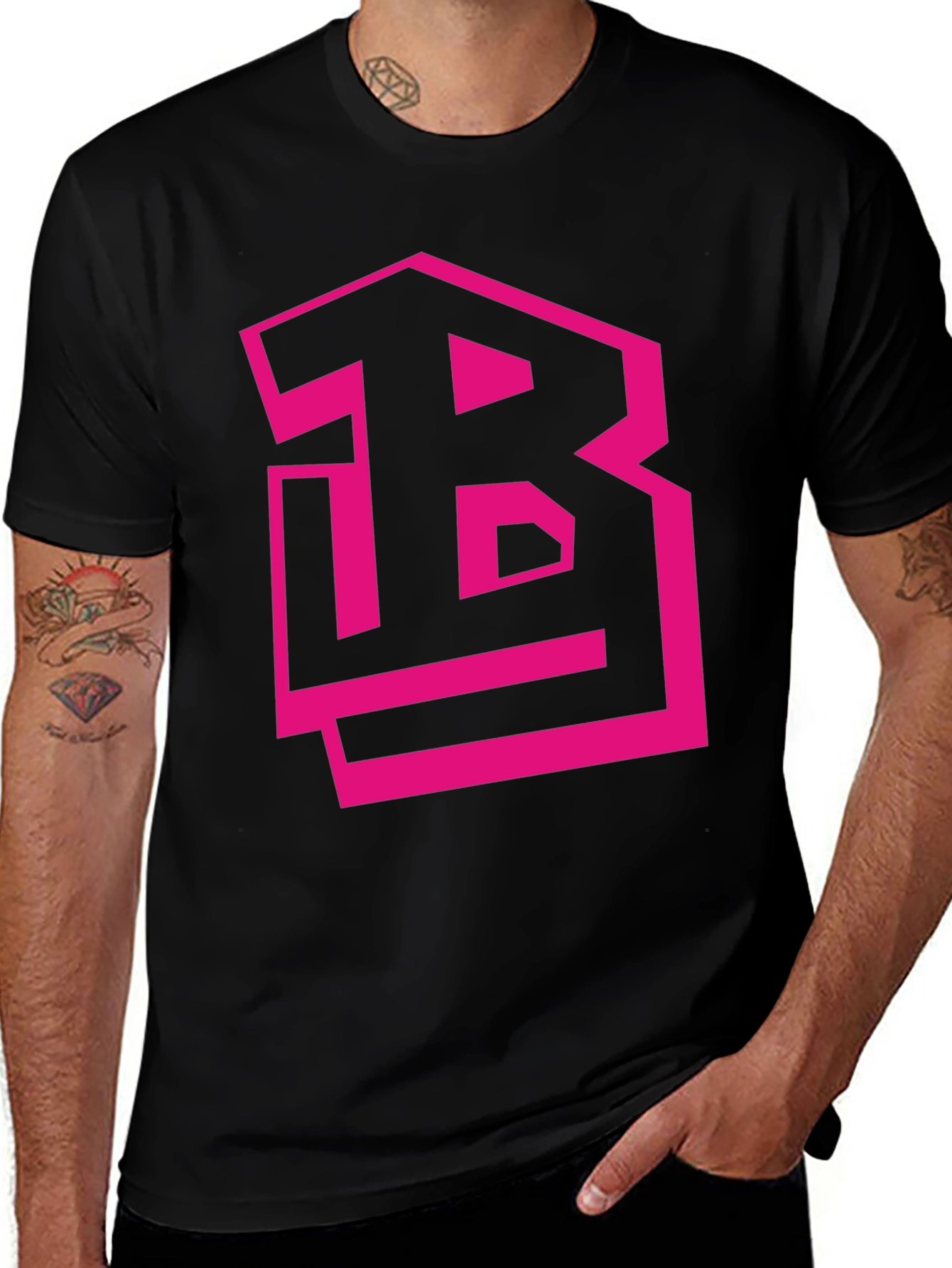Bold Pink Logo Black T-Shirt
