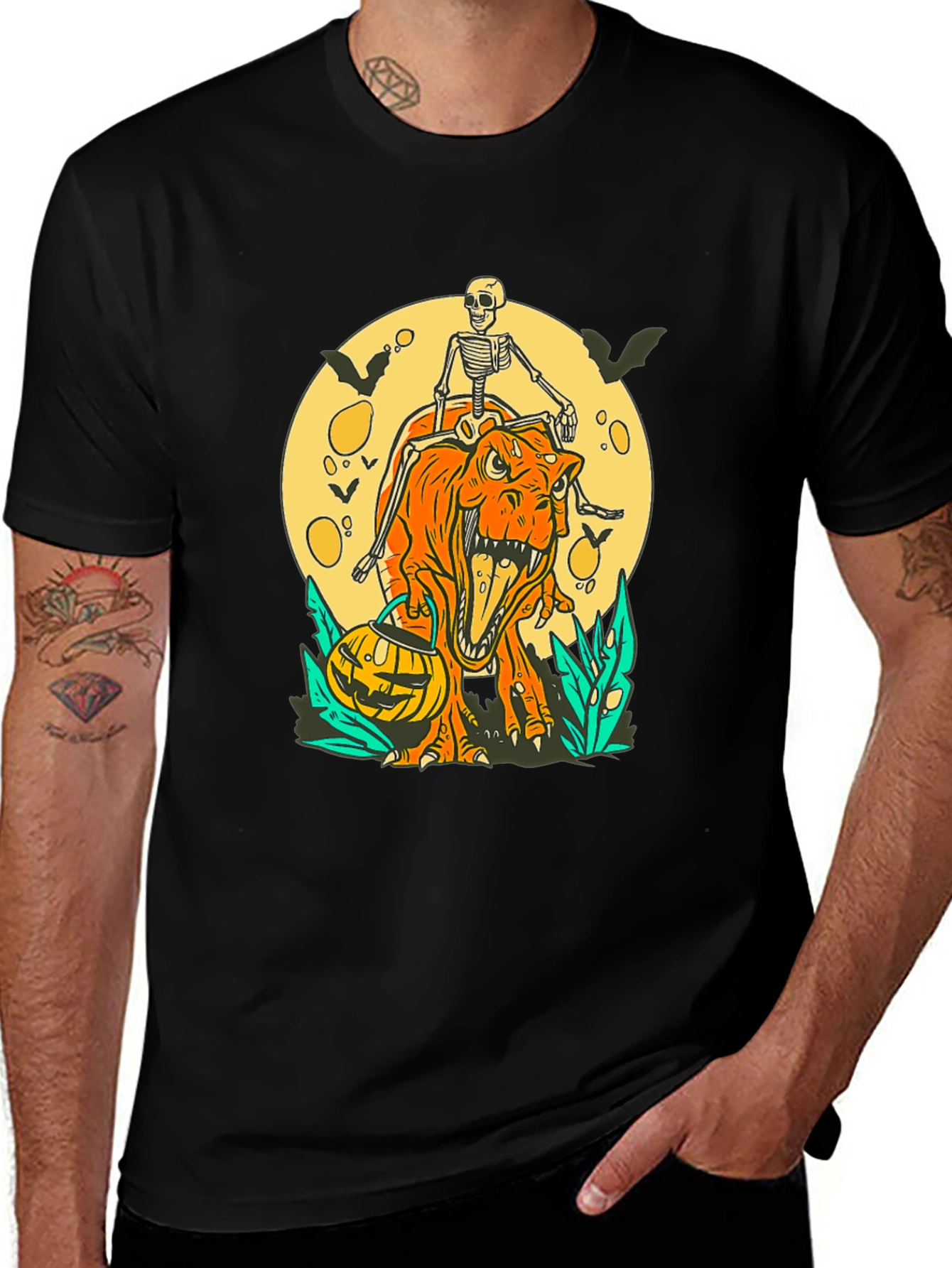 Variant 20 of Halloween Skeleton Riding a Dinosaur T-Shirt